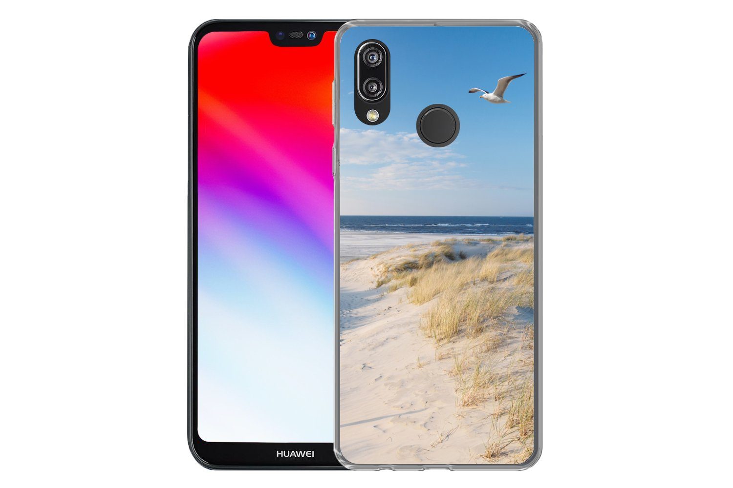 MuchoWow Handyhülle für Huawei P20 Lite (2020) Düne - Möwe - Strand - Meer - Sonne, Handy Case, Silikon, Bumper Case Dünn