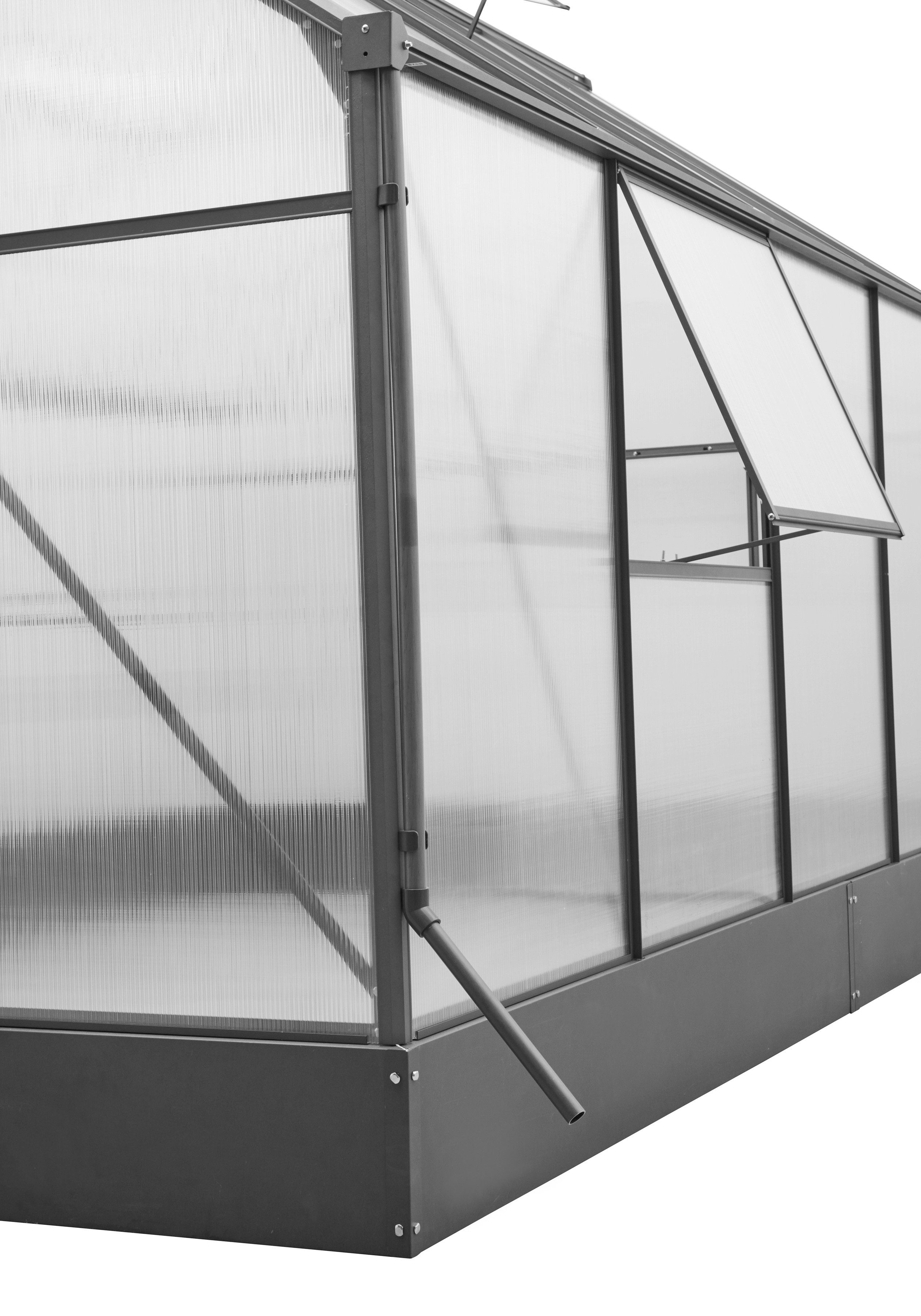 KONIFERA Gewächshaus "Genova" aus 6 mm Hohlkammerplatten aus UV-stabilisiertem Polycarbonat, BxTxH: 245 x 227 x 233 cm, mit hohem Bodenrahmen, Dachfenster, Rege – Bild 5 von 5