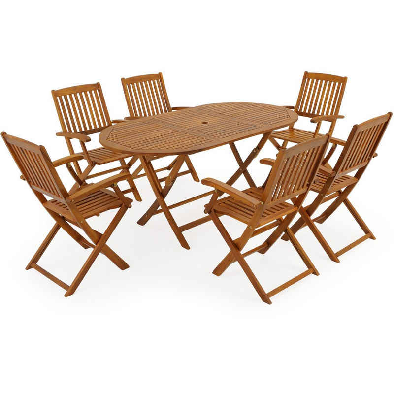 Casaria Sitzgruppe, Klappbar Witterungsbeständig 6+1 Sitzgarnitur 7-TLG Tisch 6 Stühle