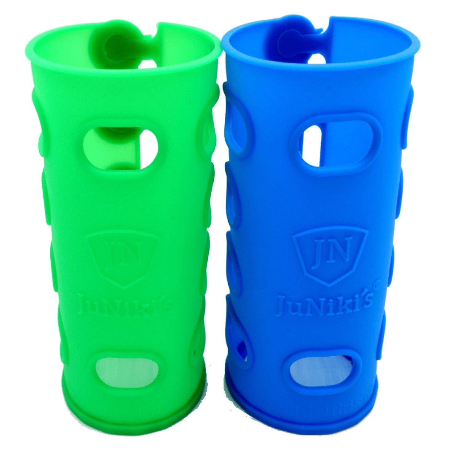auslaufsichere und Set 2er grün JuNiki´s eco Double pend) Edelstahl-Trinkflasche (pat. JN Neck® isolierte Deckel JuNiki´s Isolierflasche blau line, mit Silikonhüllen