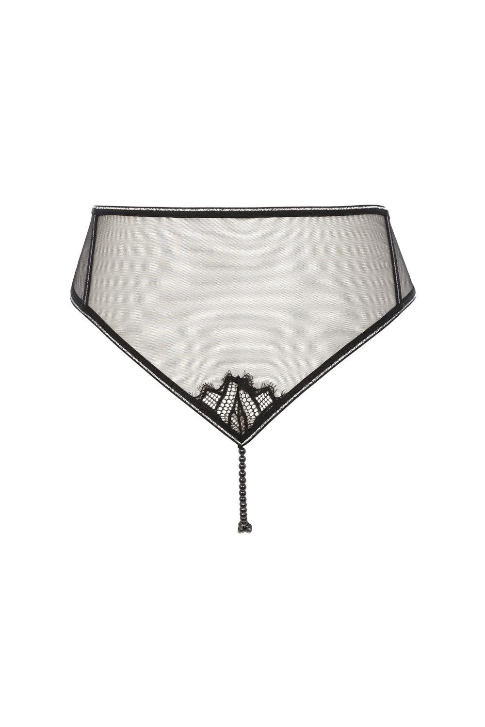 Slip-Ouvert Hight Waist Brief - schwarz Perlendessous mit doppelter Perlenreihe L