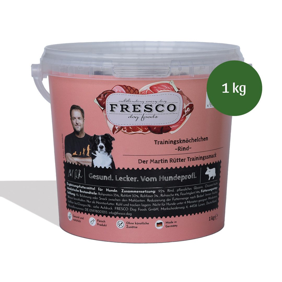 Fresco Dog Martin Rütter Trainingsknöchelchen 1kg, Hunde Leckerli Rind, Snack für: Hunde, Getreidefrei, zuckerfrei & hoher Fleischanteil