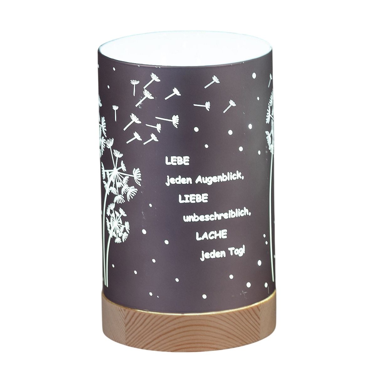 LED Dekolicht aus Glas mit Motiv und Spruch
