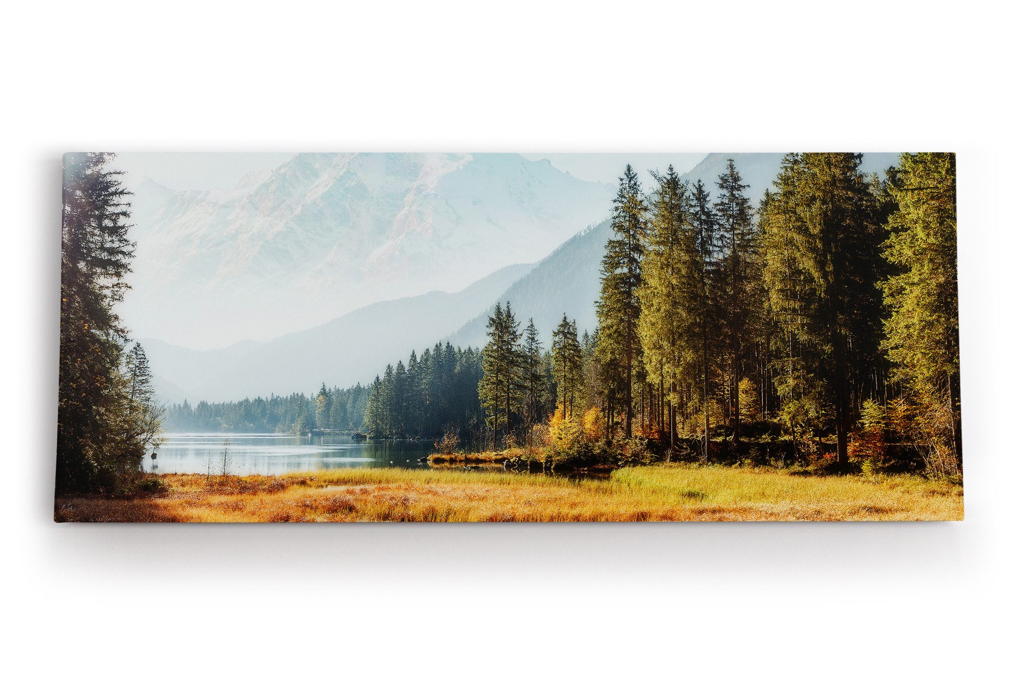 möbel-direkt.de Leinwandbild Alpen Berge Bergsee Natur Gebirge Alpensee Tannen