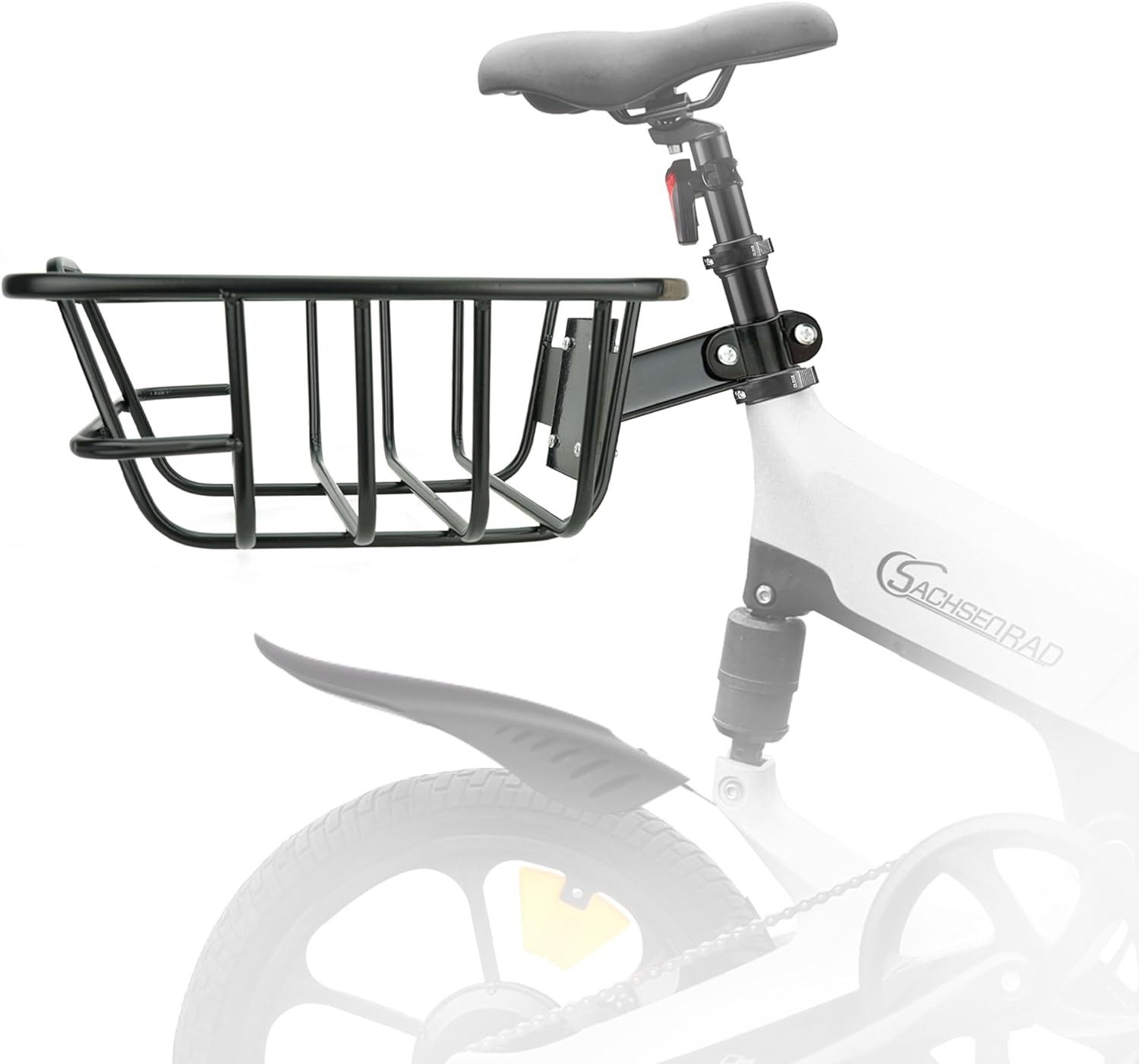 SachsenRAD Fahrrad-Gepäckträger Fahrrad-Heckträger mit Korb F12 F11 (Hochwertiger Metall-Fahrradträger für hinten am Fahrrad, Gepäckträger mit kostenlosem Spanngurt), Verstellbarer Fahrradträger für hinten am Fahrrad