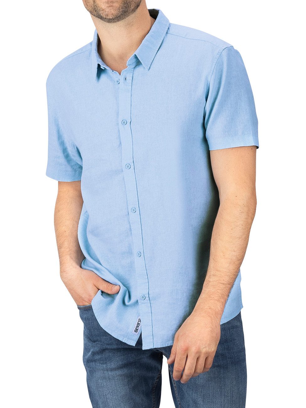 riverso Kurzarmhemd riverso Herren Kurzarm Leinen Hemd RIVCarlo Regular Fit (1-tlg)