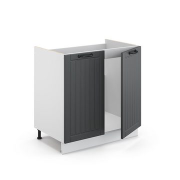 Livinity® Spülenunterschrank Fame-Line, Anthrazit Landhaus/Weiß, 80 cm, AP Marmor