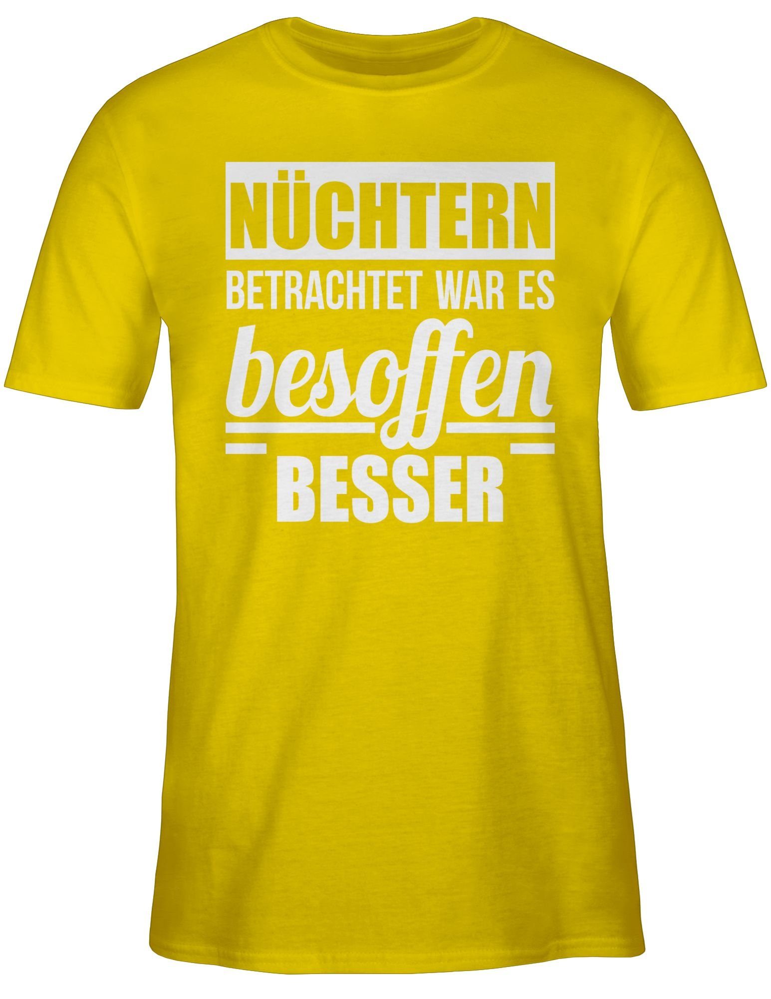 3 besser Nüchtern Shirtracer besoffen T-Shirt Gelb mit Sprüche Spruch Statement war betrachtet es