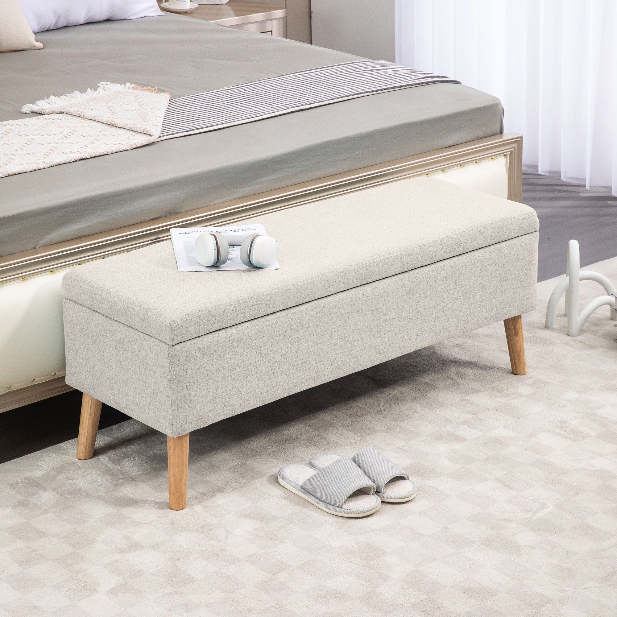Polsterbank Elegante Sitzbank Beige 110B x 39T x 45H cm mit Stauraum