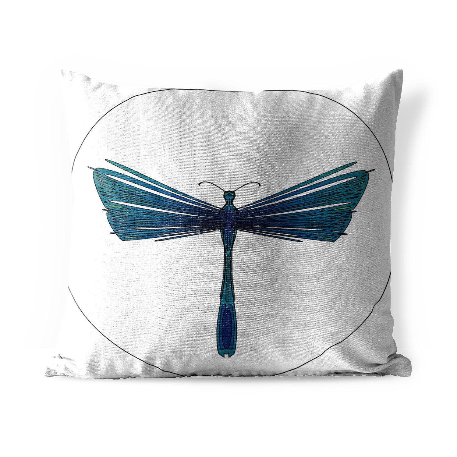 MuchoWow Dekokissen Eine Libelle, blauen Illustration Dekokissen, Dekokissenbezug, Kissenbezüge, Kissenhülle, Outdoor einer