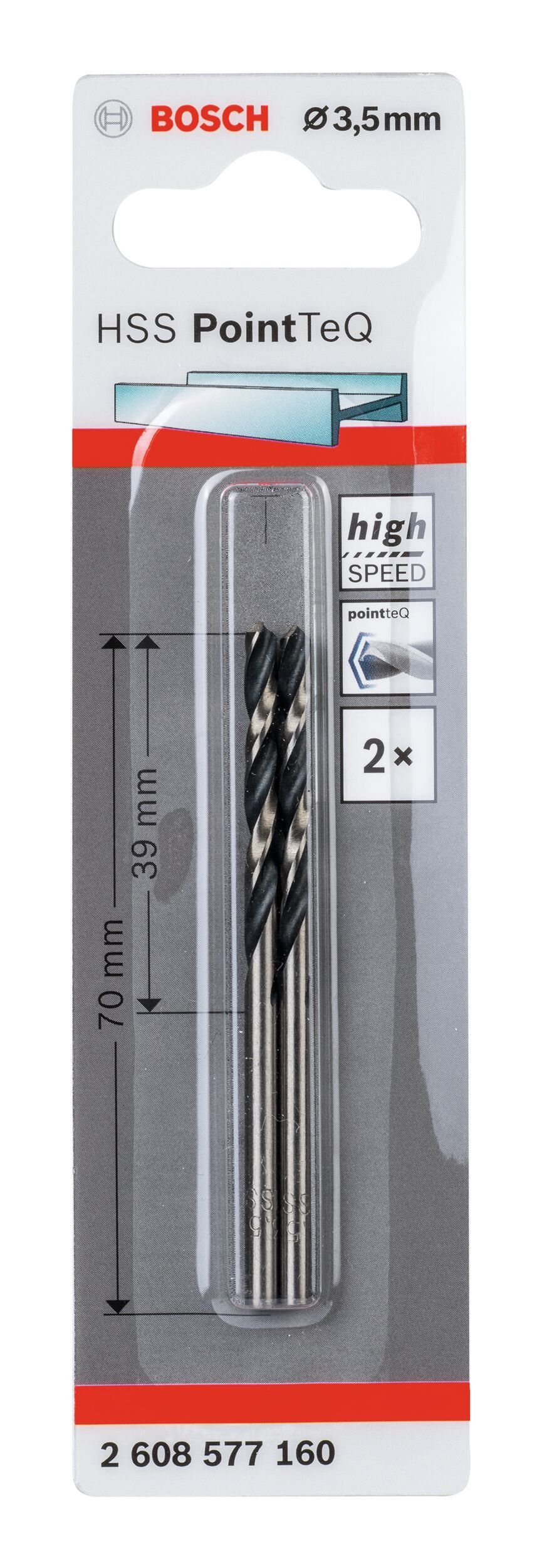 2er-Pack (DIN Metallbohrer, Metallspiralbohrer 3,5 - BOSCH PointTeQ Stück), (2 - mm 338) HSS