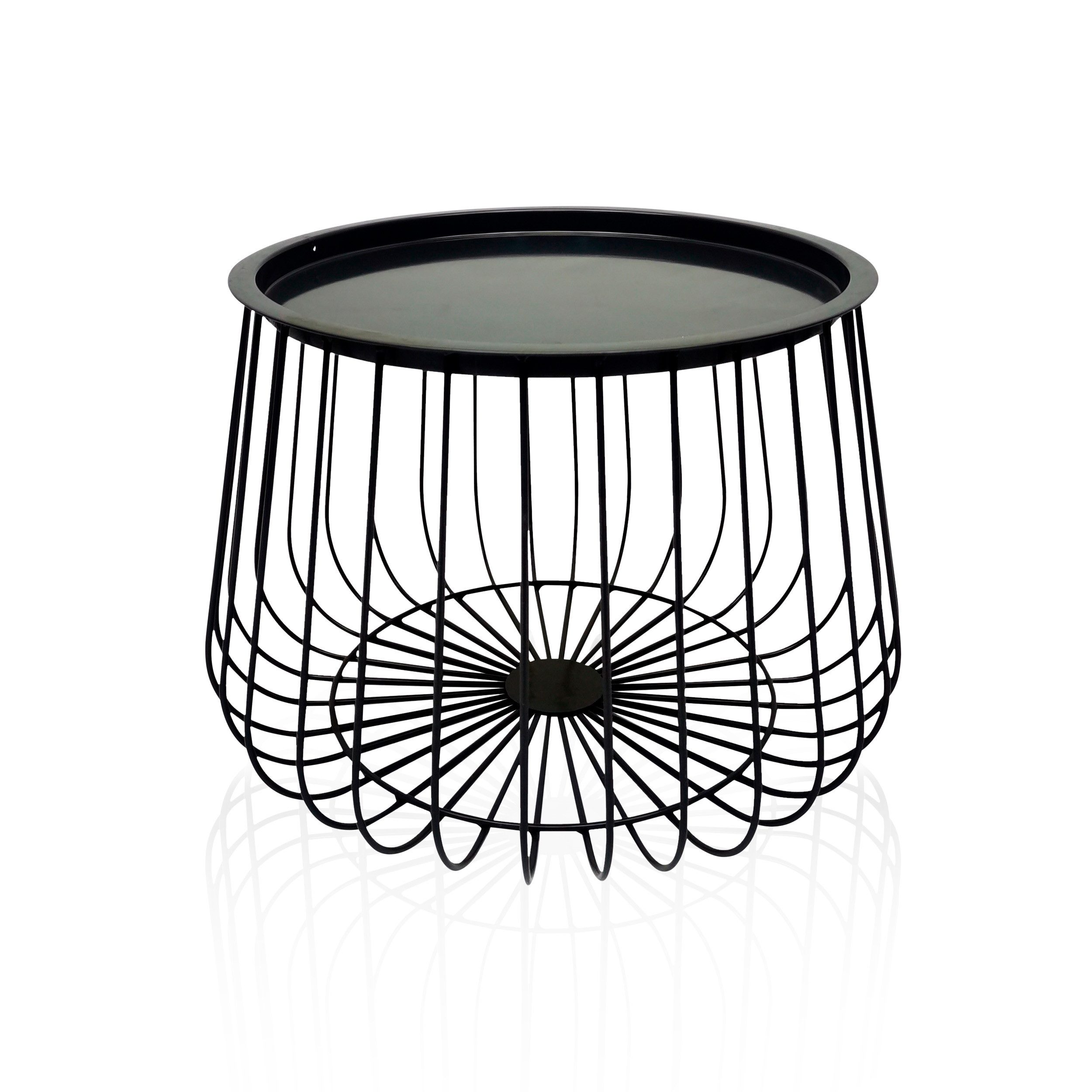 KHG Beistelltisch Garten-Beistelltisch in Anthrazit aus Stahl (runder Couchtisch im Industrial Design mit abnehmbarer Tischplatte, wetterfest UV-beständig, 52x36x52 cm), abnehmbarer Tischplatte als Tablett