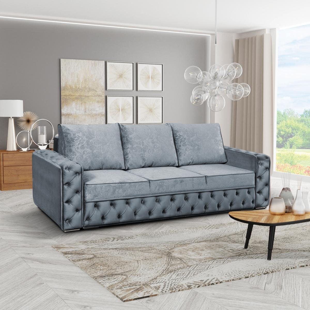 JVmoebel Sofa Chesterfield Design Couchen 4 Sitzplatz Textil Big Sofa Stoff, Made in Europe Blau