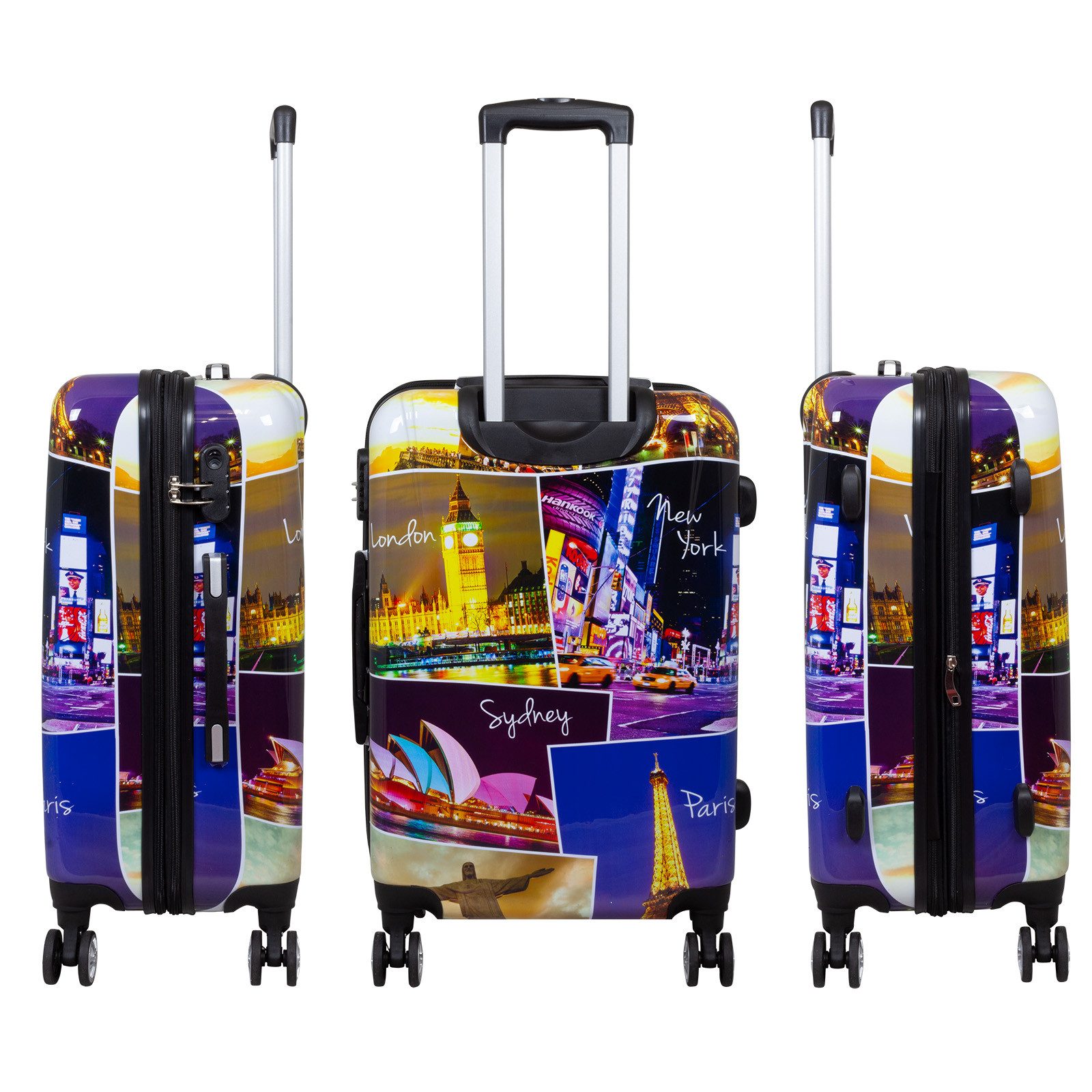 Trendyshop365 Hartschalen-Trolley Janeiro, bunter Koffer mit Motiv, 3 Größen, 4 Rollen, Zahlenschloss, Polycarbonat, Dehnfalte – Bild 2 von 5
