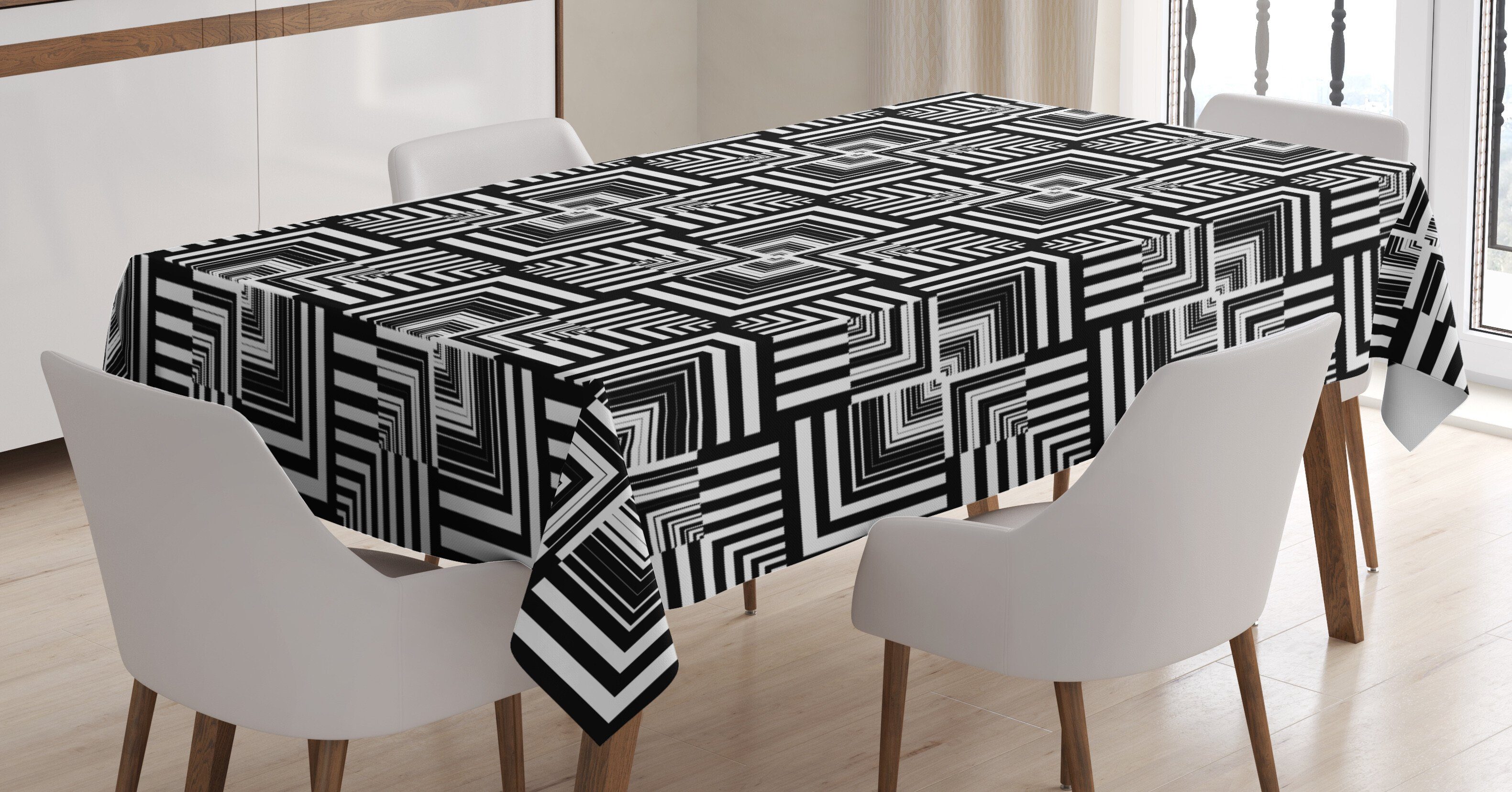 Abakuhaus Tischdecke Farbfest Waschbar Für den Außen Bereich geeignet Klare Farben, Schwarz und weiß geometrische Kunst
