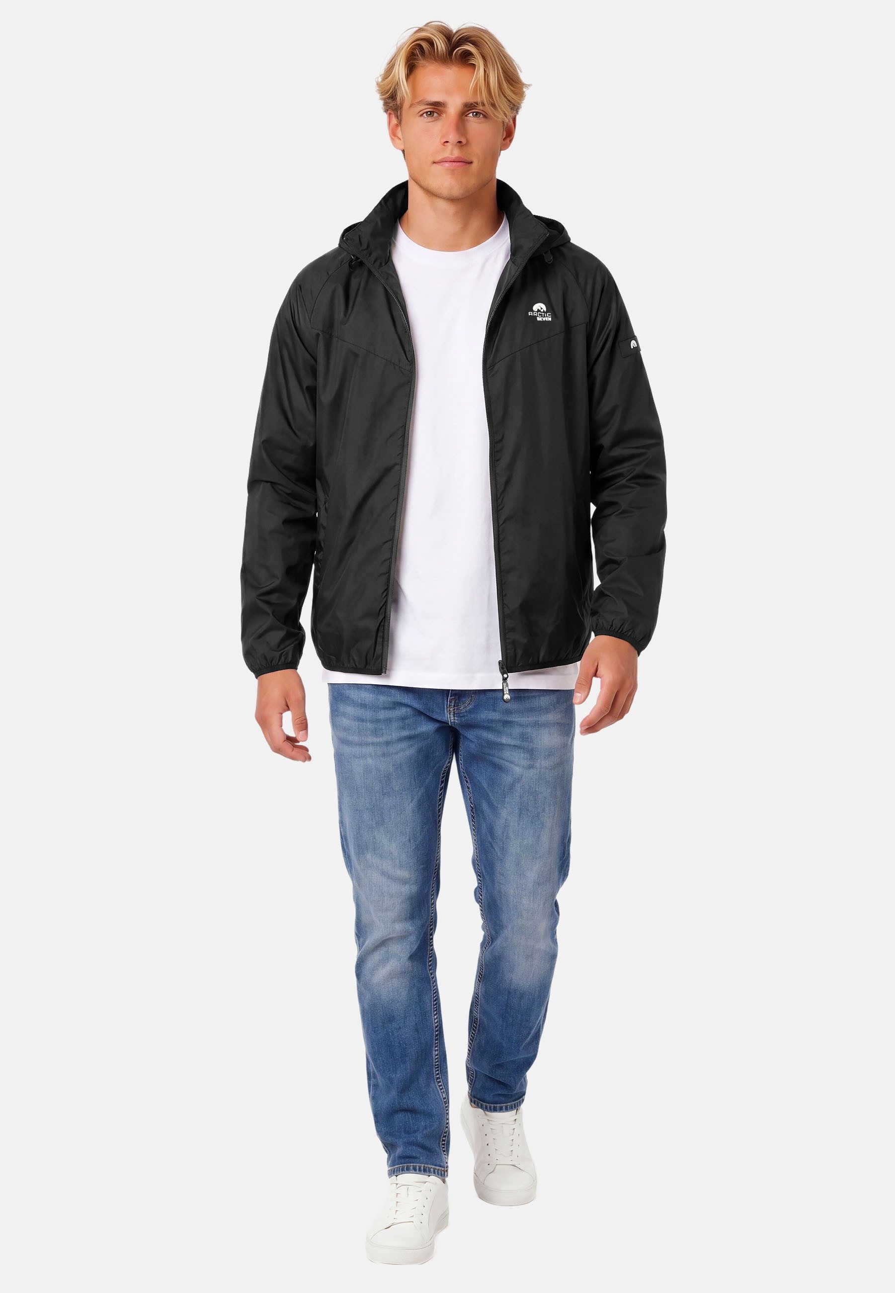 Arctic Seven Regenjacke Herren leicht mit Kapuze – Wasserabweisende Outdoorjacke mit hochstehendem Kragen