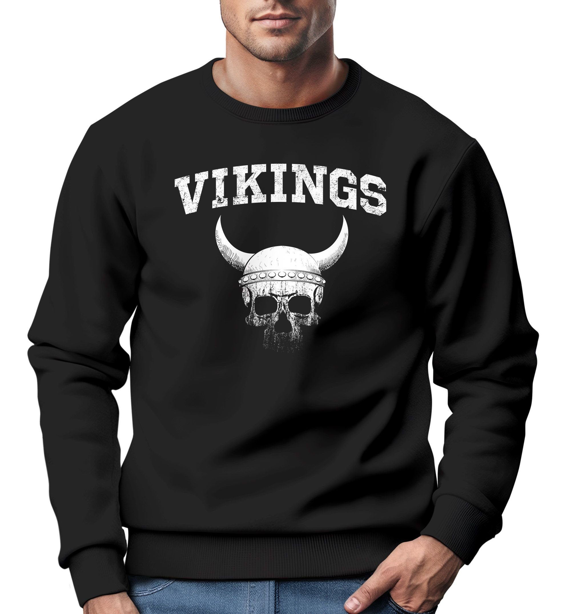 Sweatshirt Sweatshirt Herren Wikinger-Helm Skull Totenkopf Rundhals-Pullover