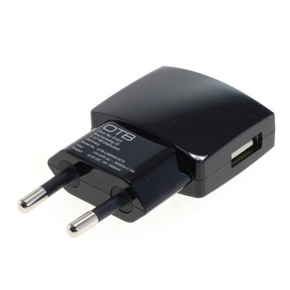 USB Netzteil / Ladeadapter, 1A, 1x USB, flache Bauform, schwarz USB-Ladegerät