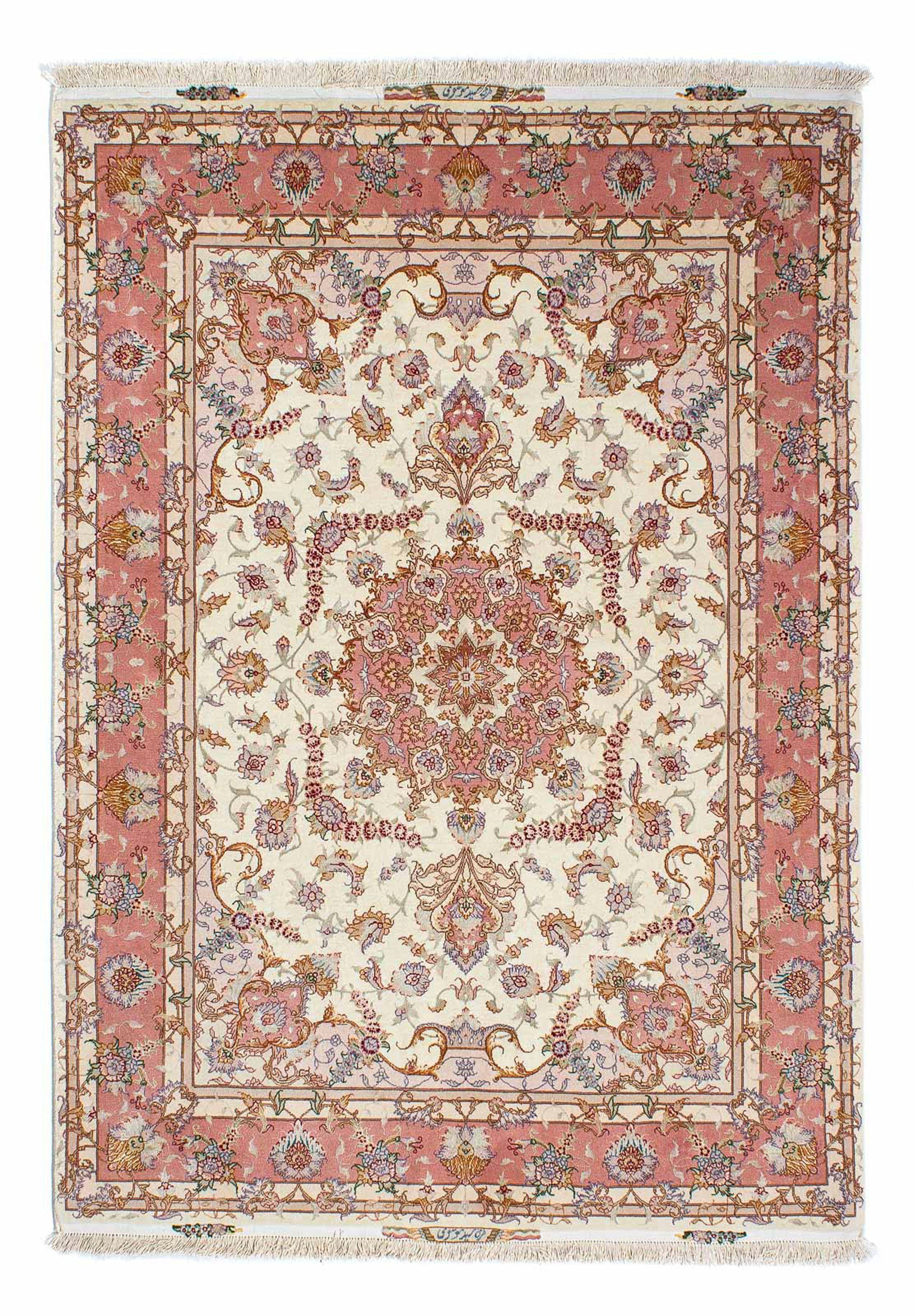 Orientteppich Perser 7 beige, Handgeknüpft, Täbriz - Einzelstück x - mm, rechteckig, 150 207 - Royal cm Wohnzimmer, Höhe: morgenland, - Zertifikat mit