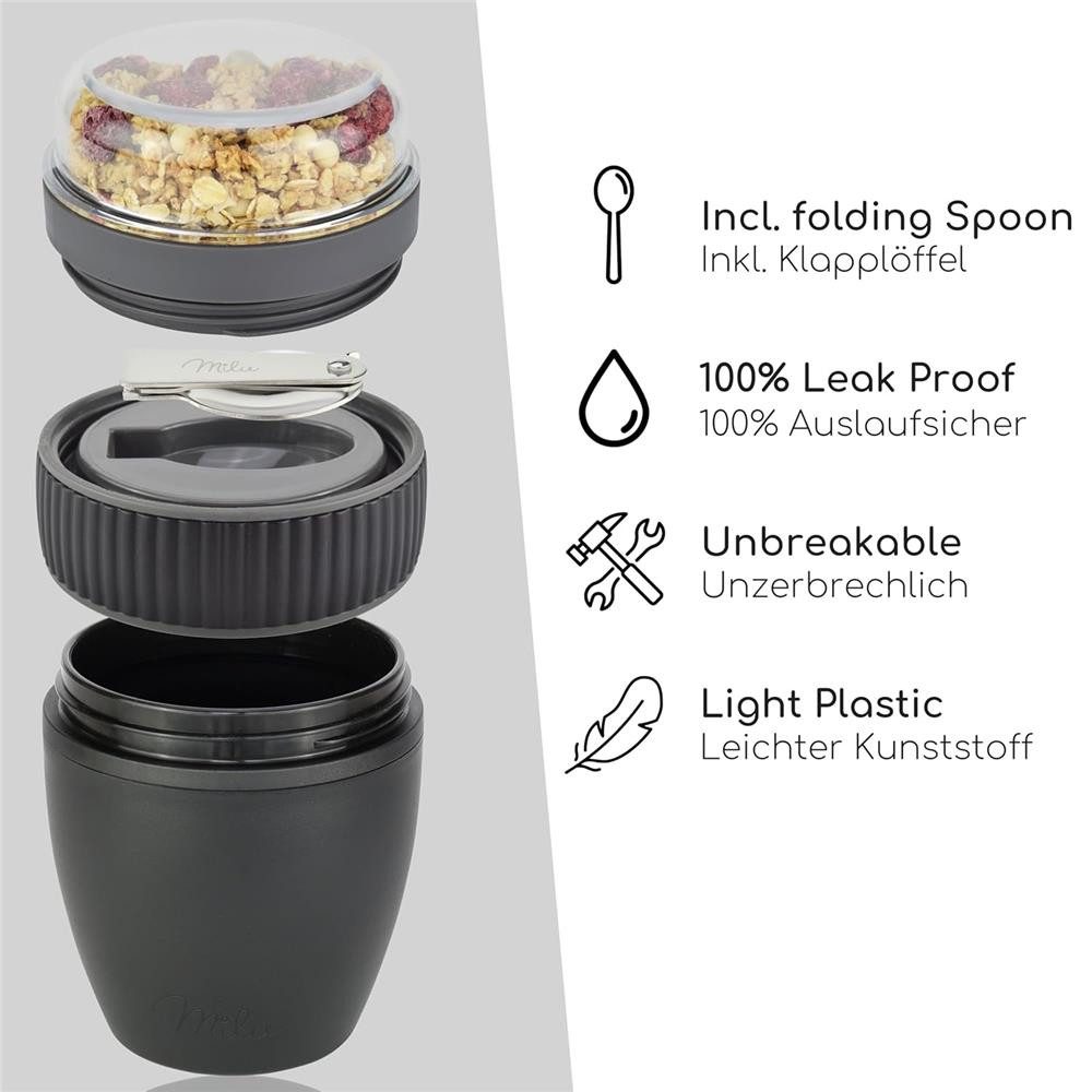 Milu Müslibox Milu Müslibecher To Go Kunststoff 400 ml, auslaufsicher, Müslimax Set