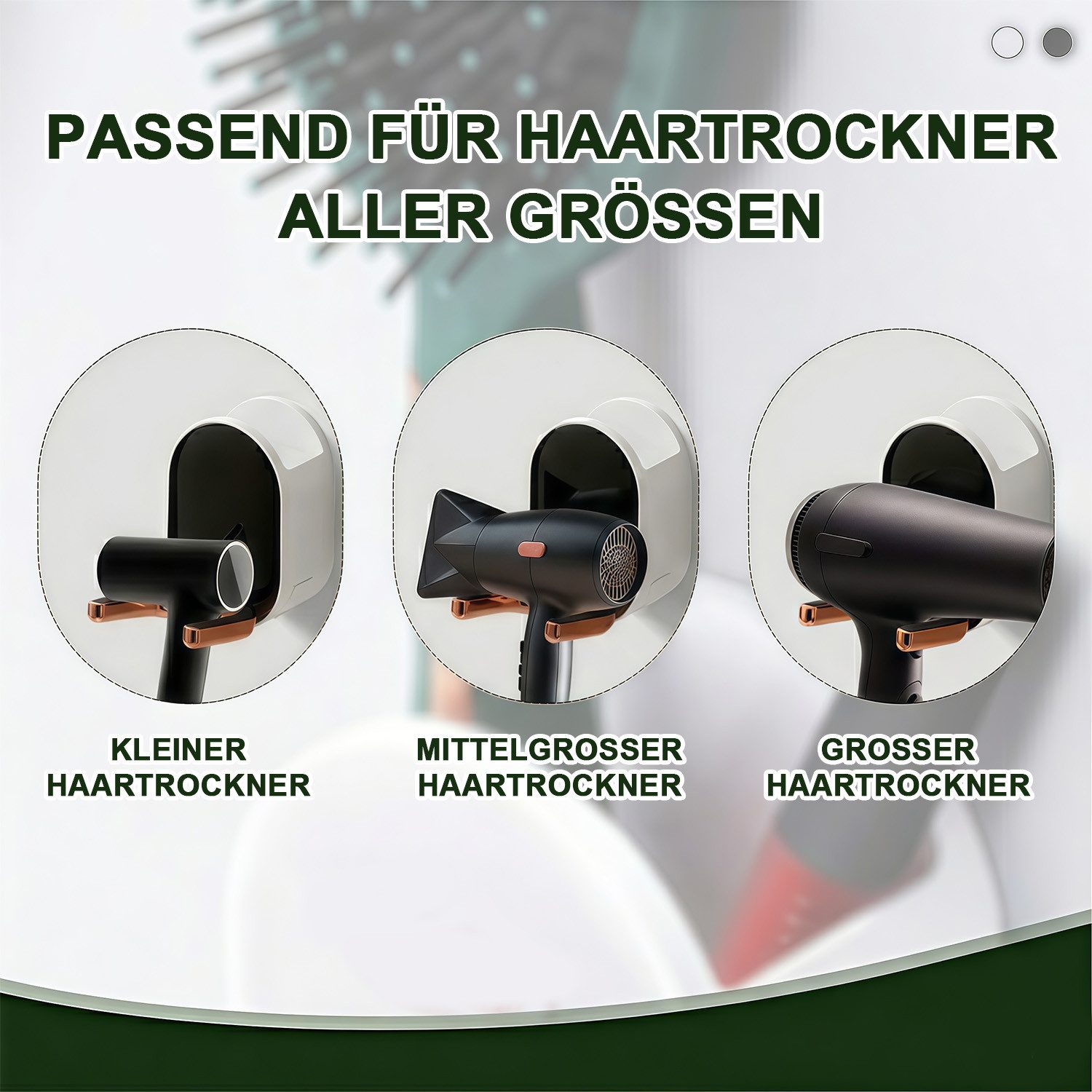 MOPUEA Haartrocknerhalter Wandhalterung Haartrockner Selbstklebend mit Ablage &Kabelhaken, (Föhnhalter mit Ablage und Kabelhaken, Wandhalter für Haartrockner mit zusätzlichem Stauraum, Selbstklebend wasserfest platzsparend ohne Bohren)