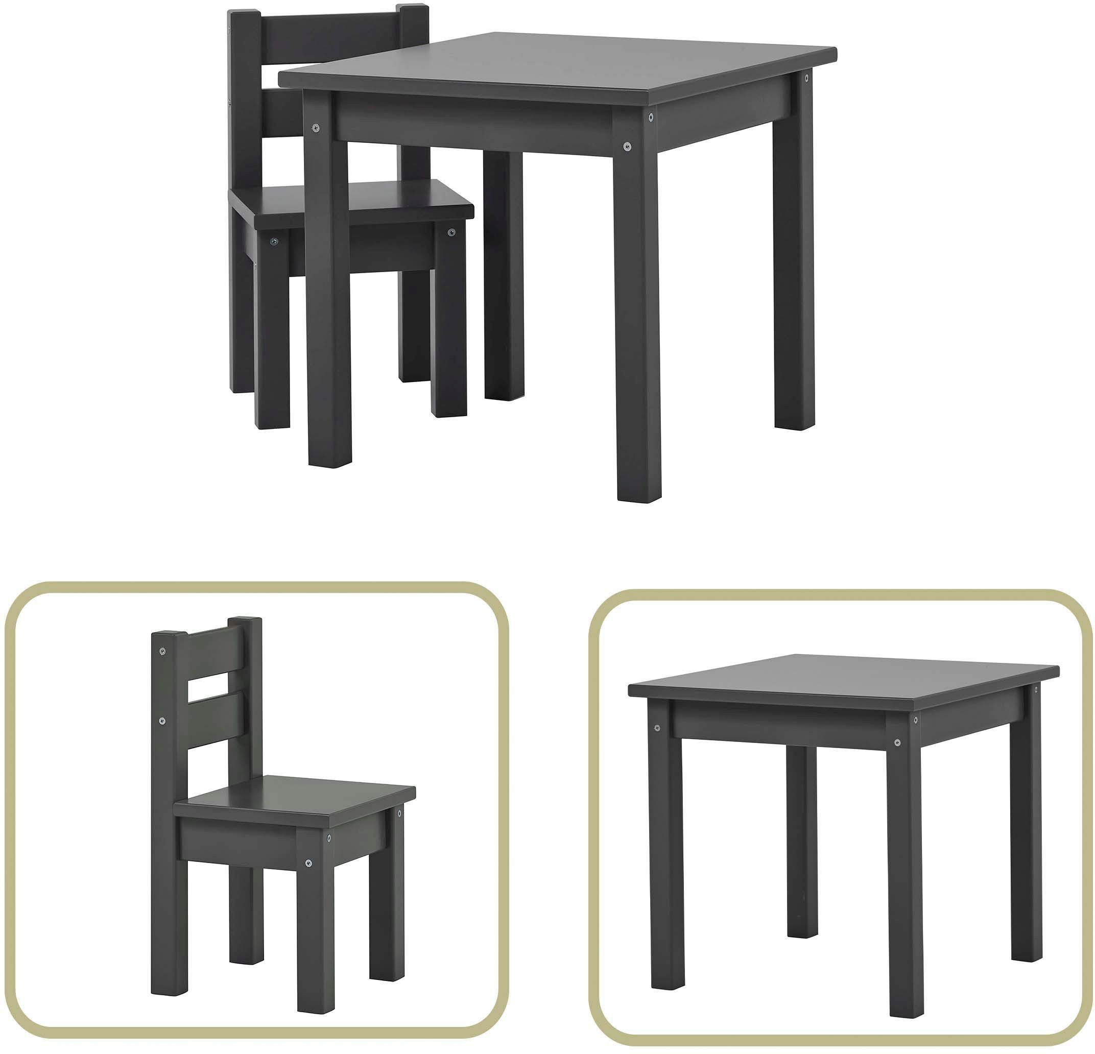 2-tlg., Tisch, (Set, 1 dkl. MADS Farben, grau Kindersitzgruppe einem mit in Kindersitzgruppe, Stuhl vielen 1 Hoppekids Stuhl),