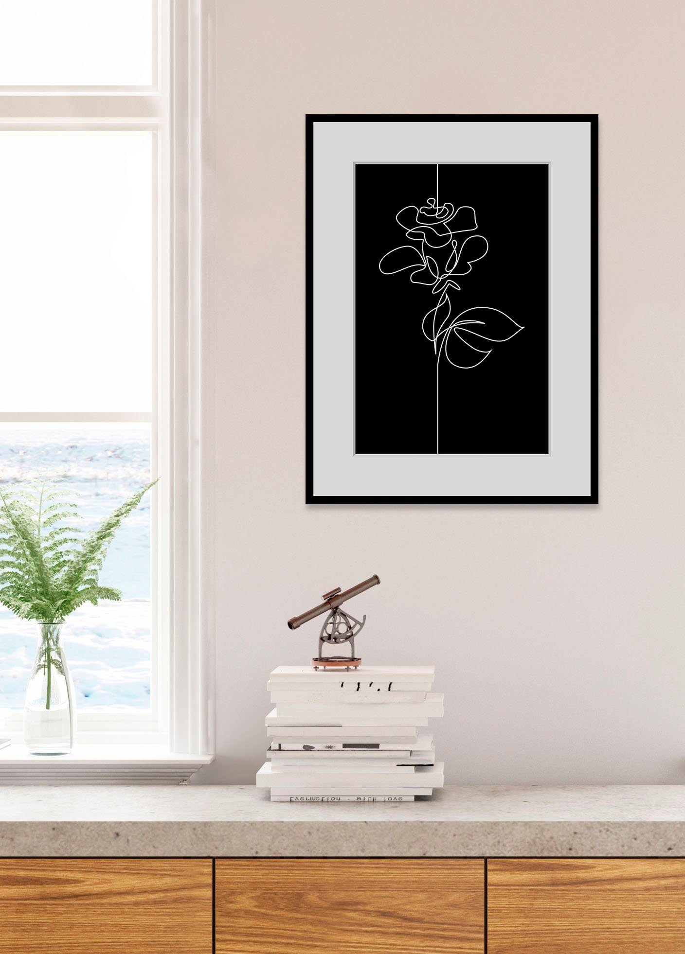 queence Bild Elena, Blumen, Blumenbilder, Kunst, Pflanzen, Pflanzenbilder, Schwarz-Weiß (1 St), HD Premium Poster-Druck inkl. Holzrahmen