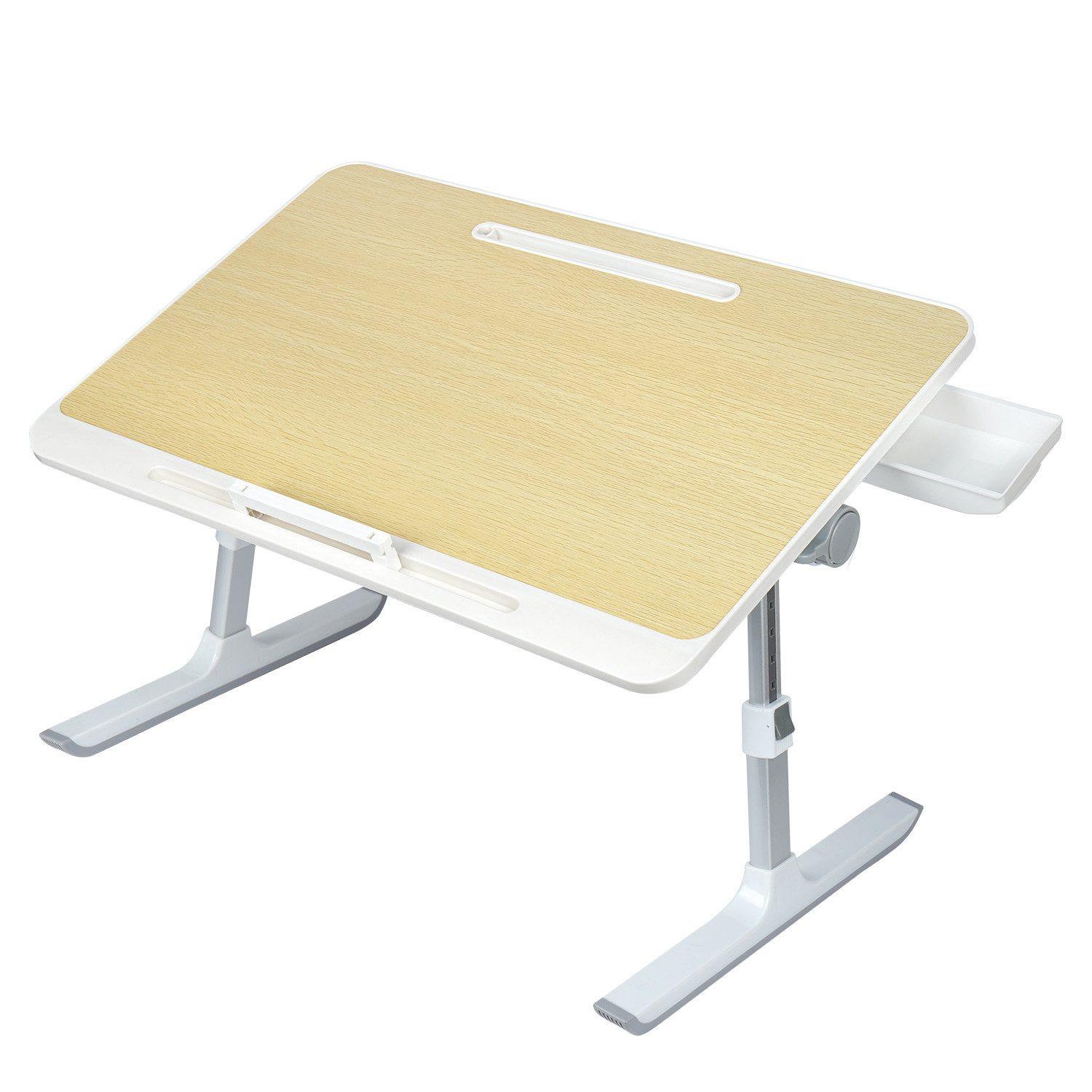 OSTWOLKE Laptoptisch Betttisch Klappbar mit Schublade höhenverstellbar Tisch 60x40cm, Laptoptisch mit Laptop-Stopper, für Sofa, Couch, Bett oder Tisch – Bild 2 von 5