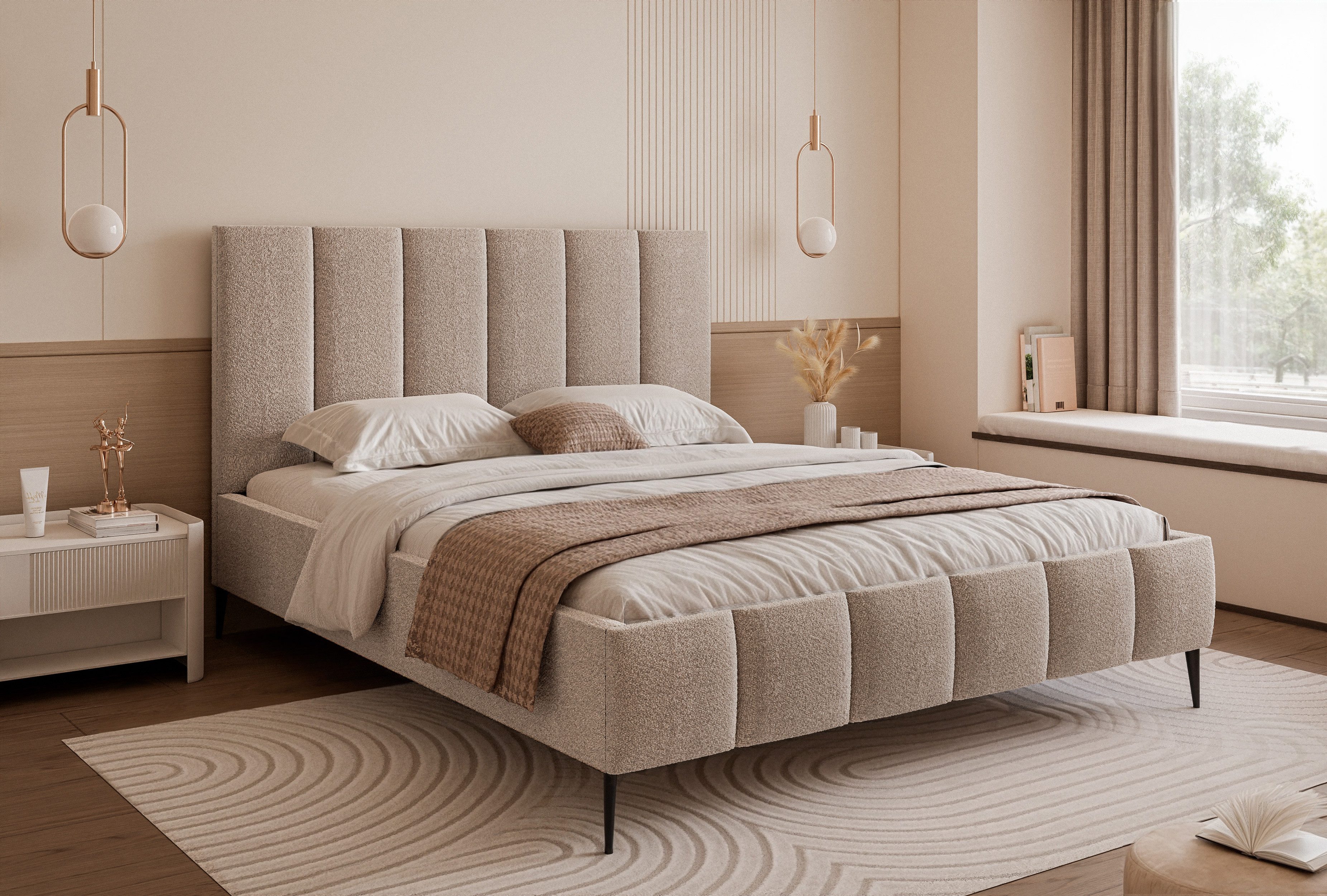 Goldstoff Polsterbett Elegantes Bett mit hohem günstig online kaufen