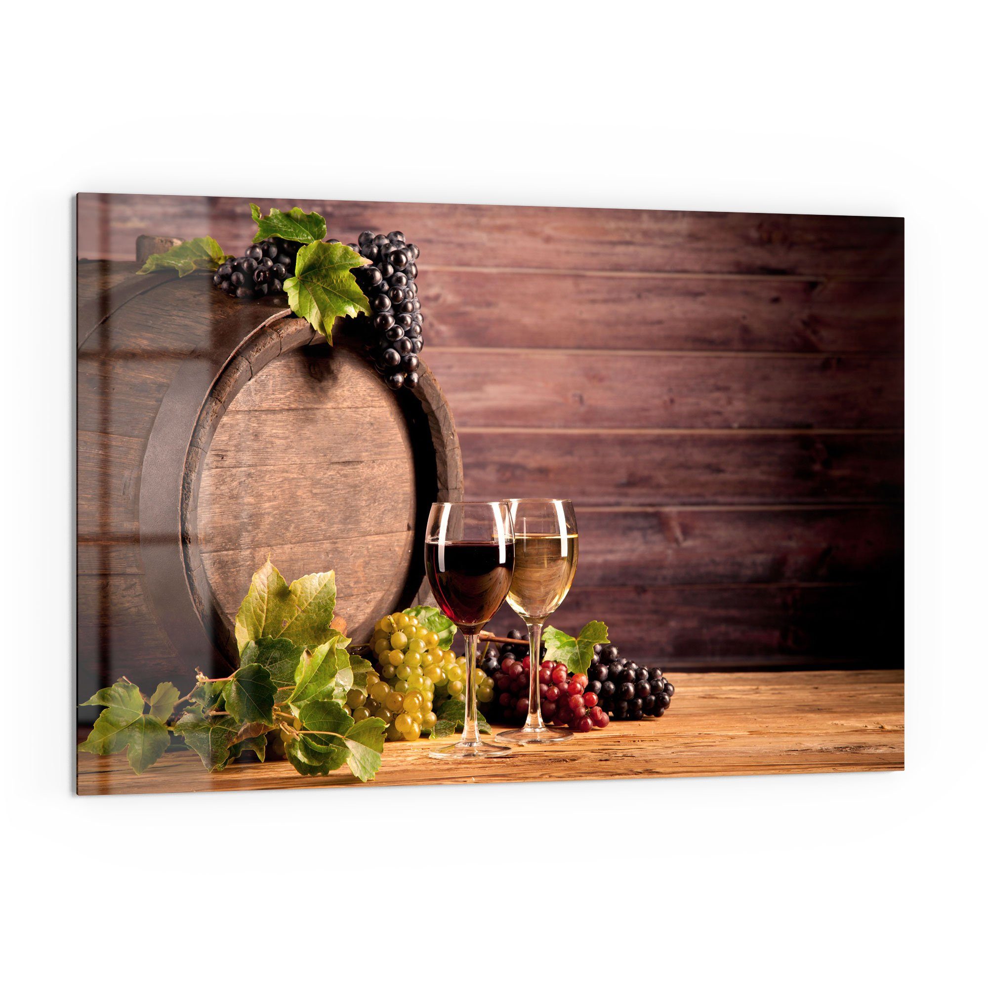 Herdblende Weingläser Badrückwand Glas Fass', vor DEQORI Spritzschutz 'Zwei Küchenrückwand