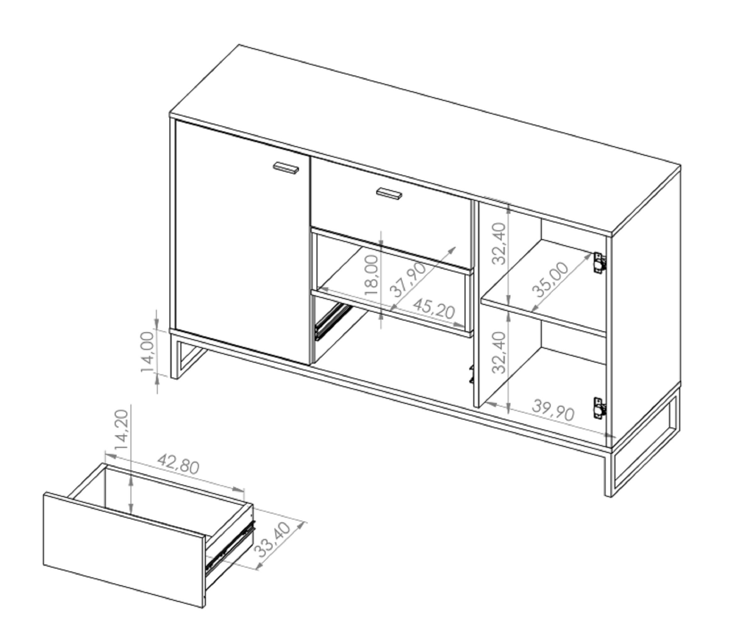 Furnix Hochkommode cm T40 Ablagen Drehtüren, x und mit 2 und B135 RELIO Artisan/Schwarz x Scandi-Schrank Schubladen H83,6