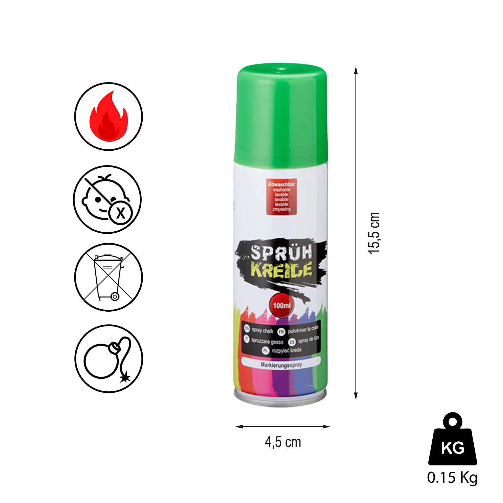 CEPEWA Kreidespray Kreidespray 6er Set, 6 Farben, wasserlöslich