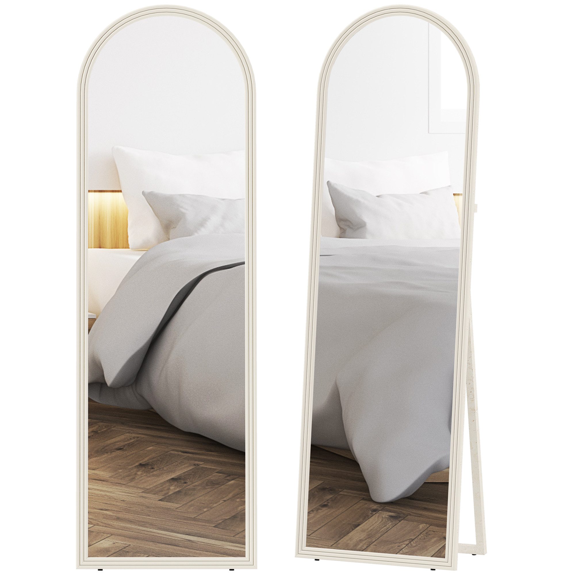 HOMCOM Standspiegel Bogen Ganzkörperspiegel mit Steinoptik, Wandspiegel zum Stehen (Stehspiegel, 1-St., Standspiegel), für Wohnzimmer, Schlafzimmer, Weiß – Bild 2 von 5