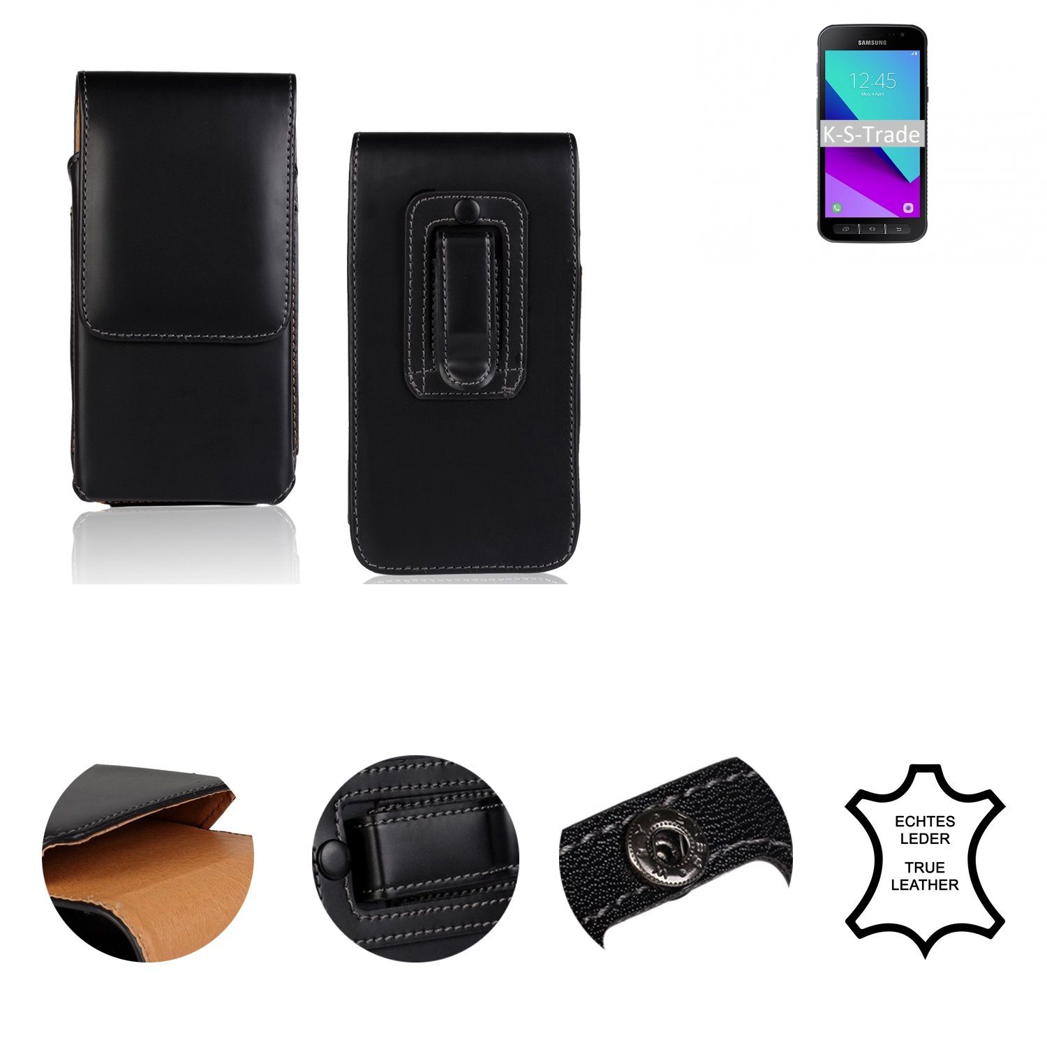 K-S-Trade Handyhülle, Holster Gürtel Tasche für Samsung Galaxy Xcover 4  Handy Hülle leder schwarz, 1x