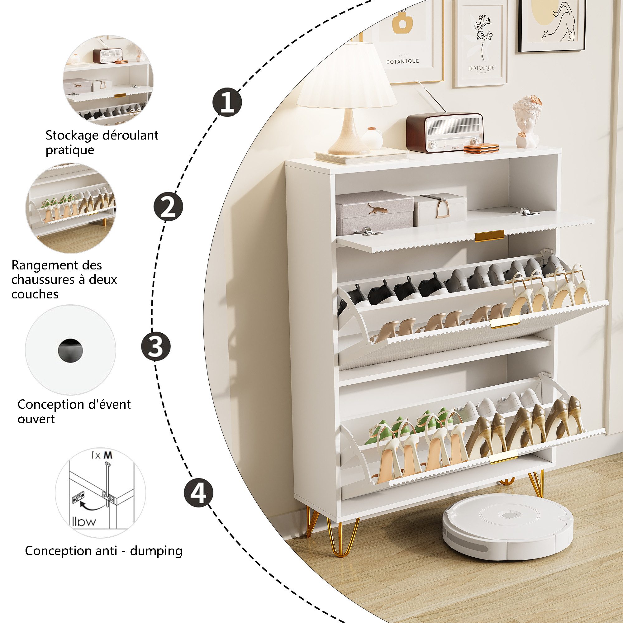 Furnishings Home Schuhschrank Schuhregal Schuhkommode Trennwand verstellbar Kippsicherung (1-St) Platzsparend, Für verschiedene Schuhtypen geeignet 118,5x24x80c – Bild 5 von 5