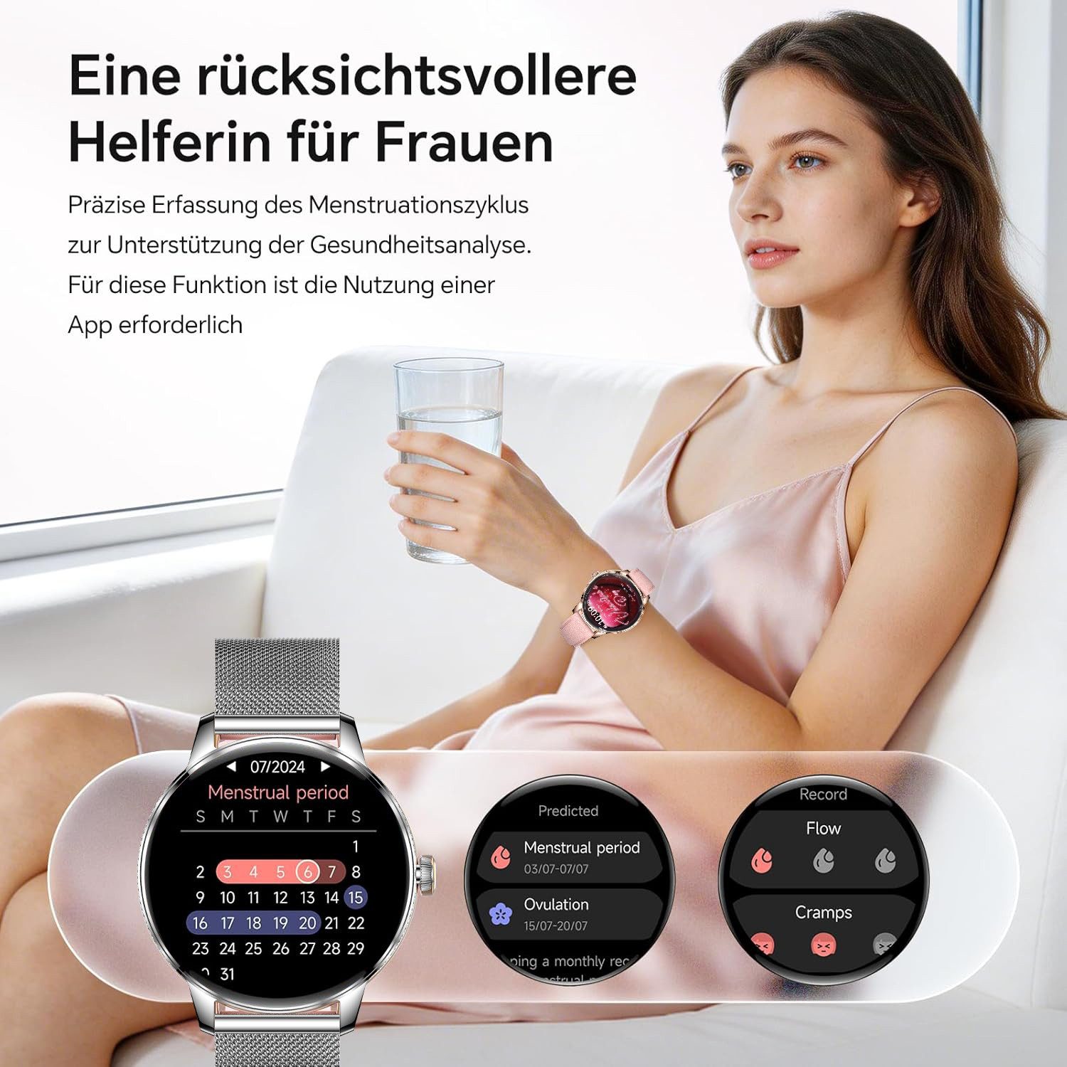 Forrlite 2026 Neues Smartwatch Damen Herren mit Telefonfunktion, Smartwatch (38mm cm/1.19 Zoll) Spar-Set, 4-tlg., Anrufe, Schrittzähler, Puls, Blutdruck, Stress – Bild 4 von 5