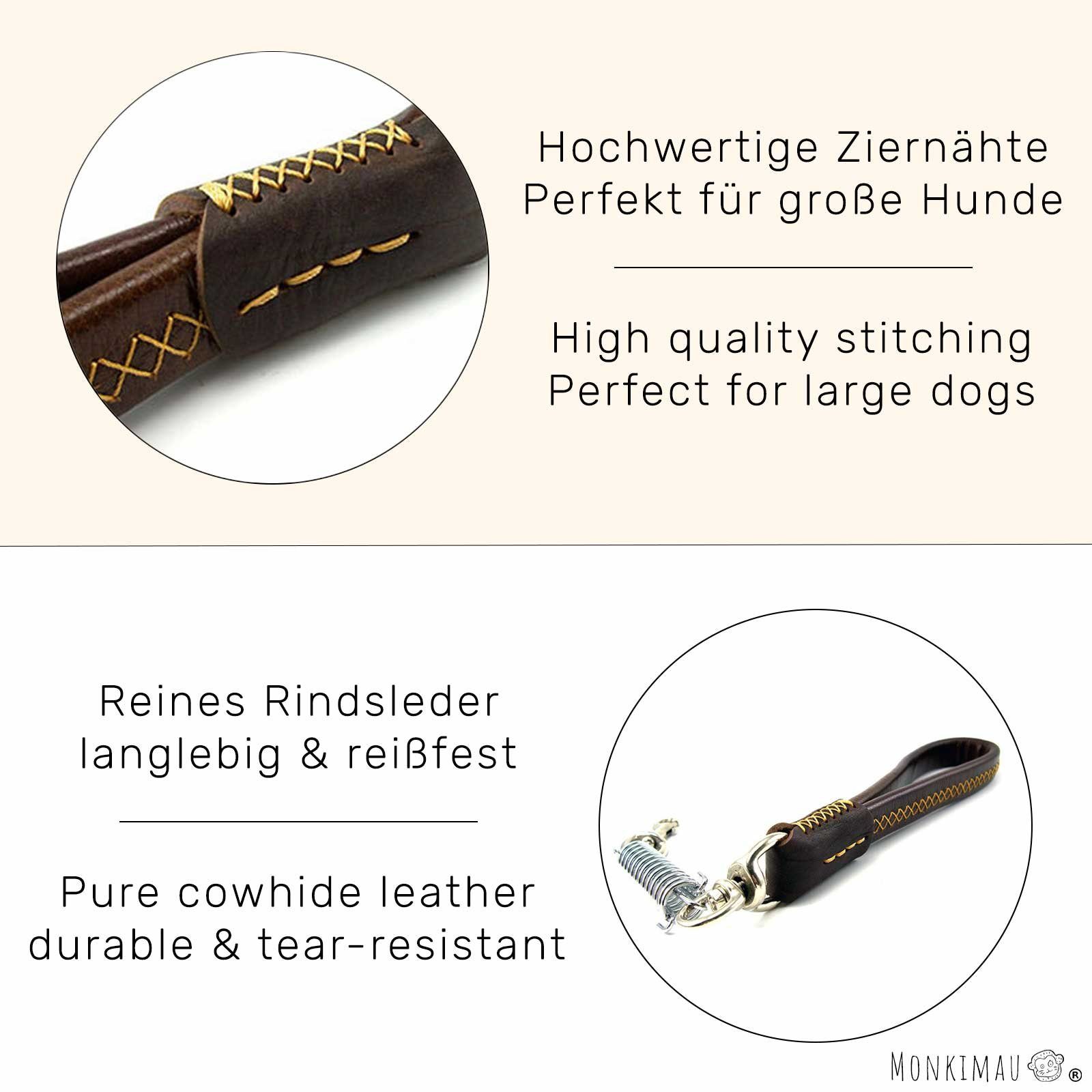 Monkimau Hundeleine Hundeleine aus Leder Kurführer für große Hunde in schwarz, Leder (Packung)