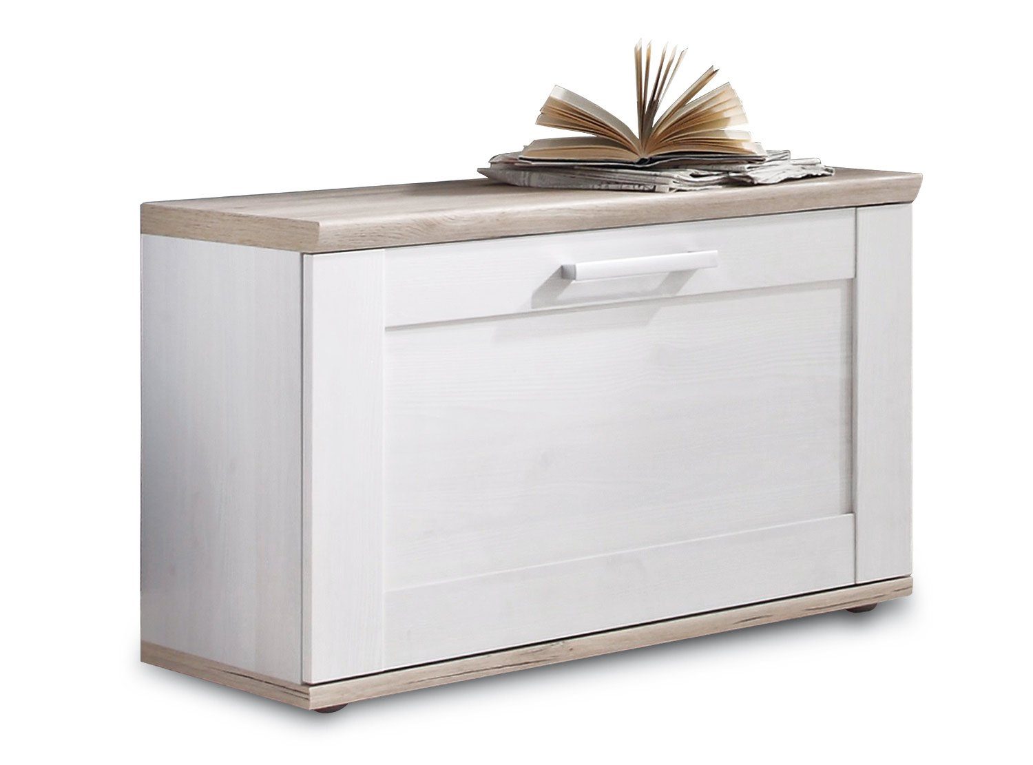 Sitzbank Garderobenbank ROMANCE, B 76 cm, Weiß, Braun, mit 1 Klappe