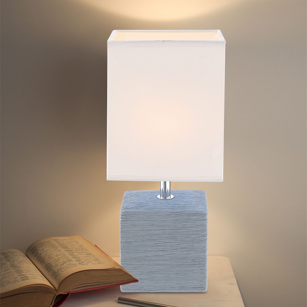 GLOBO LIGHTING LED Tischleuchte, Leuchtmittel inklusive, Warmweiß, LED Tischleuchte Keramik grau Tischlampe Textilschirm weiß Höhe 29 cm