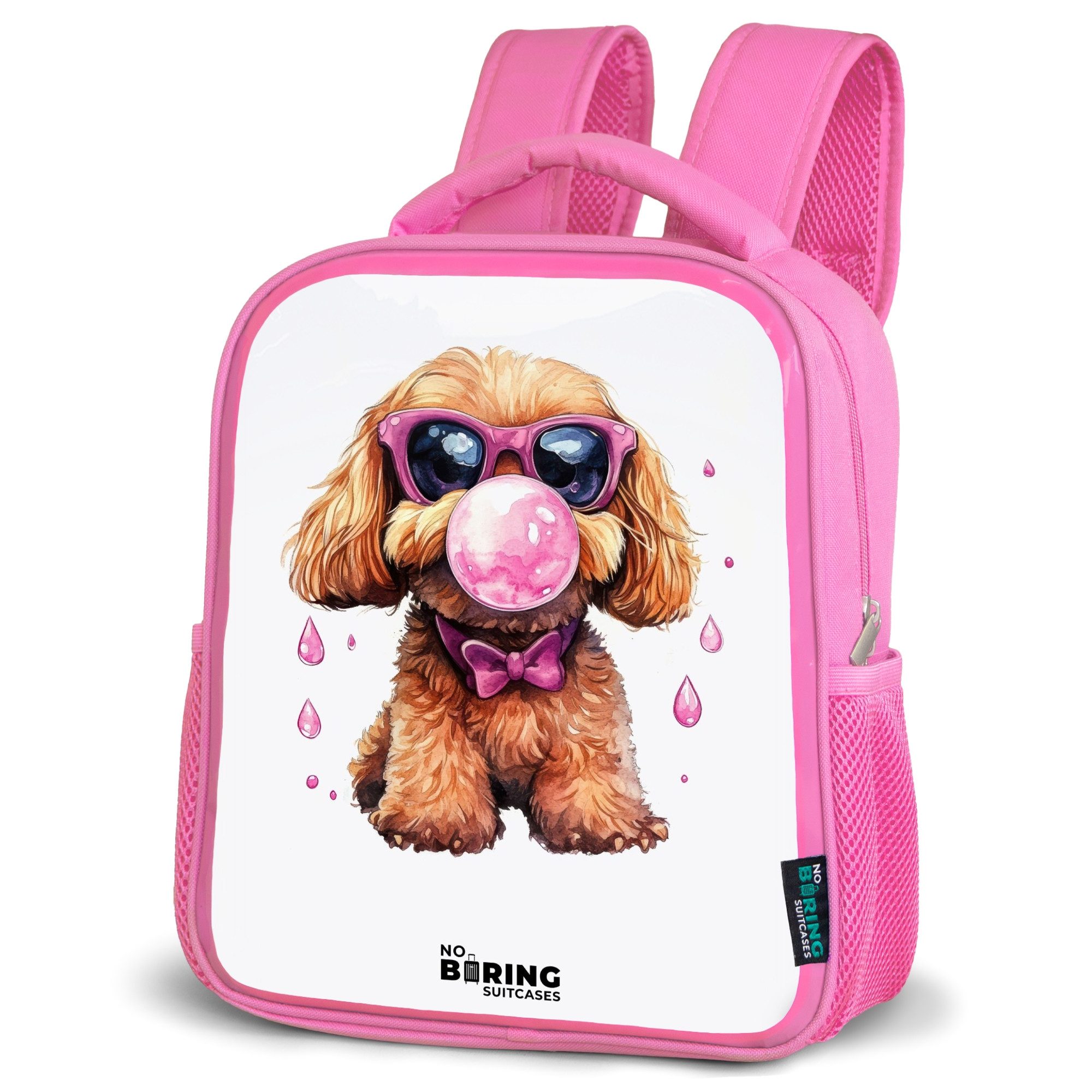 NoBoringSuitcases.com© Rucksack Brauner Hund mit rosa Brille und Kaugummi, Kinderrucksack, Schulrucksack, Freizeitrucksack, Mädchen, Kindergarten