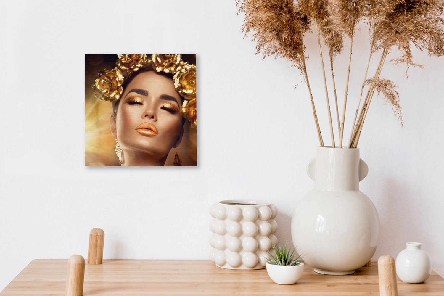 Wohnzimmer Schlafzimmer Bilder (1 - OneMillionCanvasses® Frau - Gold, Leinwand Rosen für St), Leinwandbild