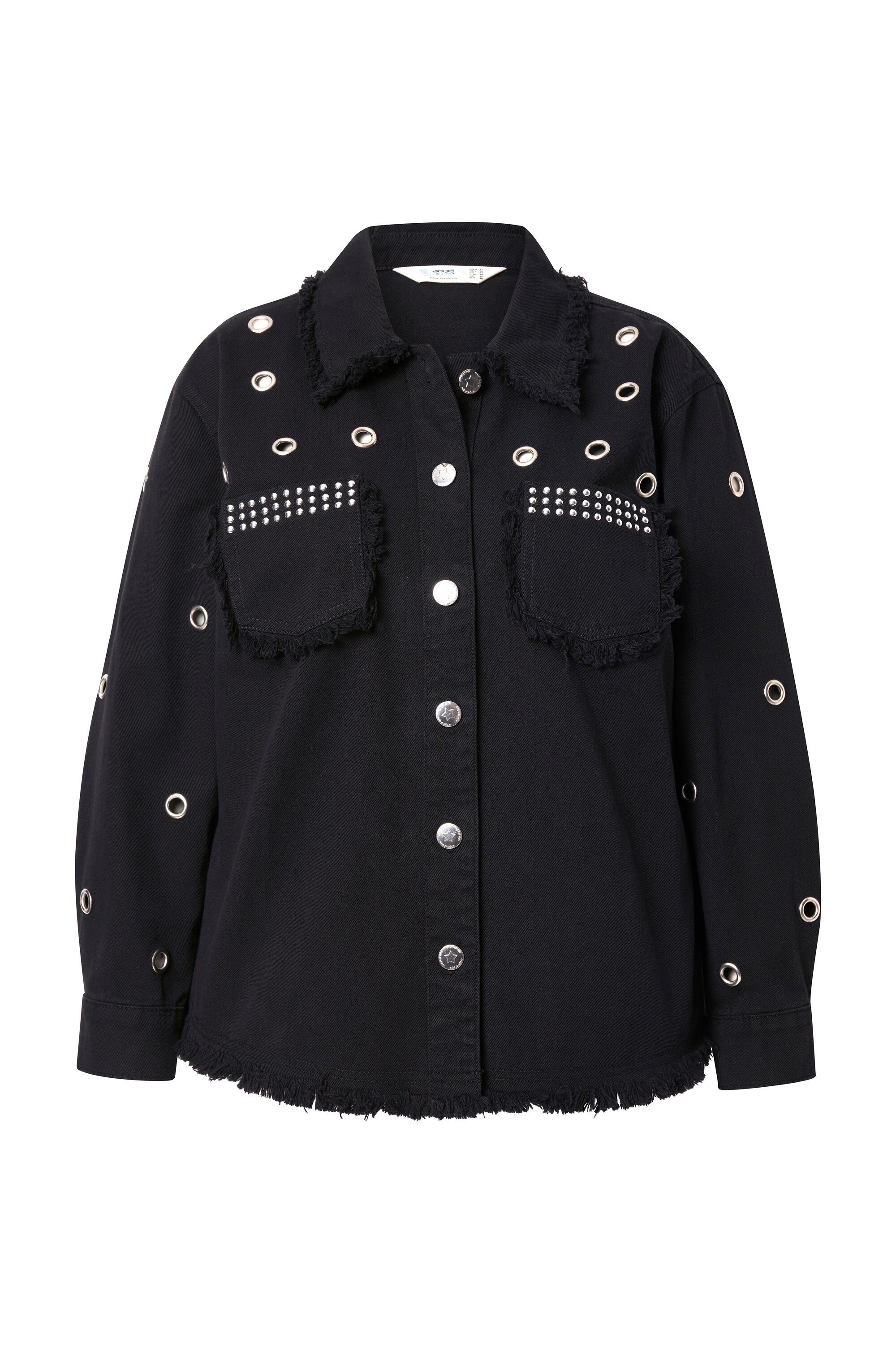 Angel of Style Kurzjacke Jeansjacke Ösen Fransensaum Hemdkragen Langarm günstig online kaufen