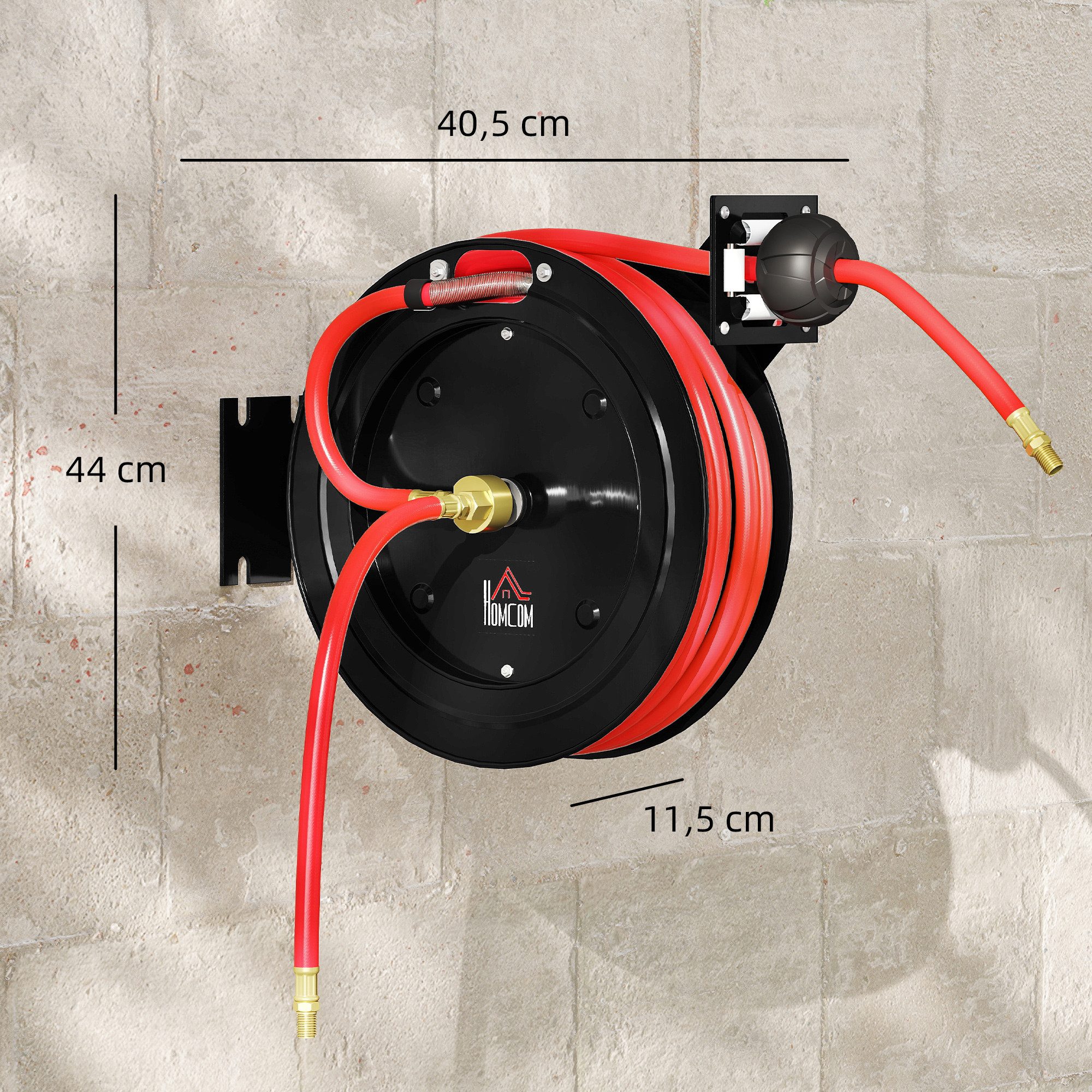 HOMCOM Schlauchtrommel mit automatischer Aufwicklung und beliebiger Längenverriegelung, (Gartenschlauch, 1-tlg., Wasserschlauchtrommel), für Gärten, Terrassen, Schwarz+Rot