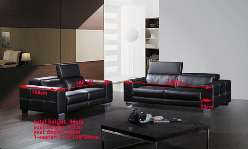 JVmoebel Sofa Ledersofa Sitzer Europe in Made Wohnlandschaft Modern Design Schwarz 3+2 Garnitur Sofa, Couch