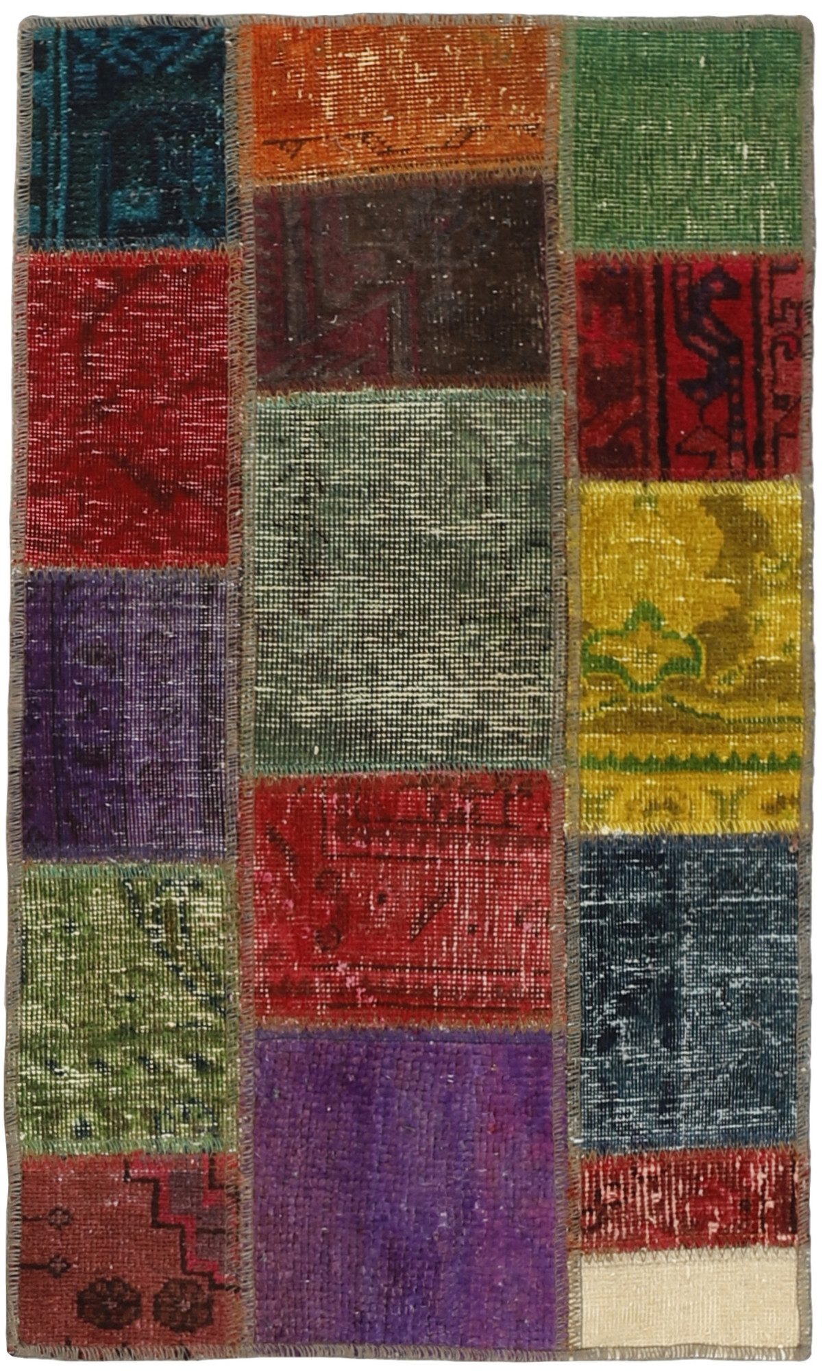 Wohnando Teppich MY-RUG Vintage Patch Work Floral & Ornamentiert 90x60cm, Rechteckig, Höhe: 10 mm, Handgeknüpfter Teppich,Handgesponnene Wolle, mit Naturfarben gegärbt