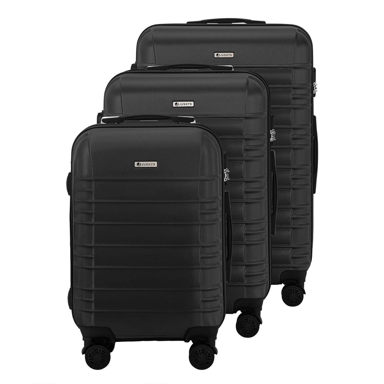Juskys Trolleyset Rom, 4 Rollen, (3 tlg., 3-teilig), Aluminium, Rollen, Innenfutter, Ergonomische Griffe, 3er Set