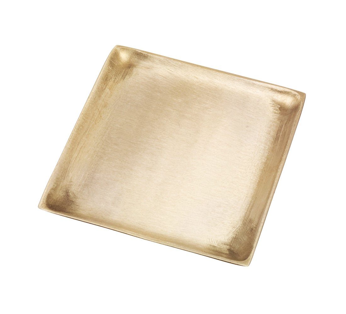 Tischkerzenhalter Teller Viereckig 11x11cm Messing Massiv Gold Matt