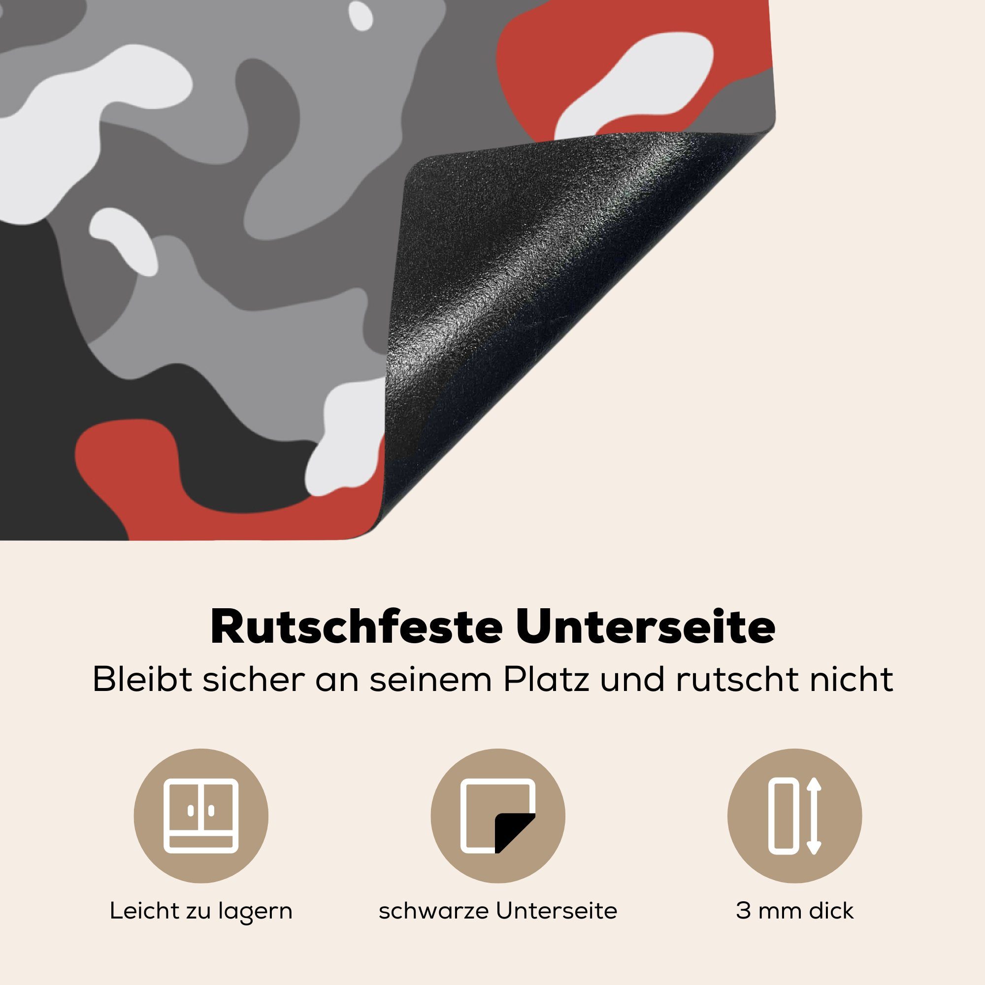 Arbeitsplatte (1 küche roten Akzenten, Camouflage-Muster Ceranfeldabdeckung, mit für cm, 78x78 MuchoWow tlg), Herdblende-/Abdeckplatte Vinyl,