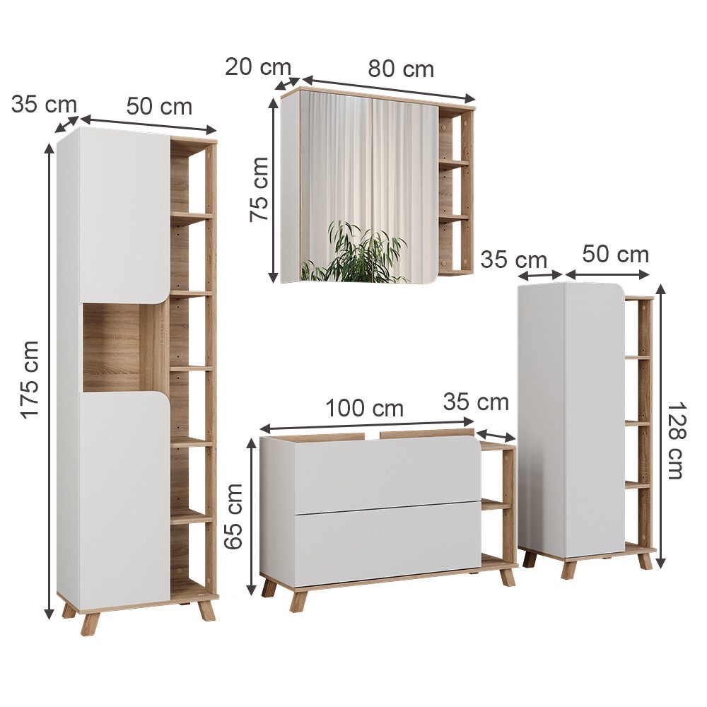 Vicco Badmöbel-Set Karen, Sonoma/Weiß, 4 Teile, günstig online kaufen