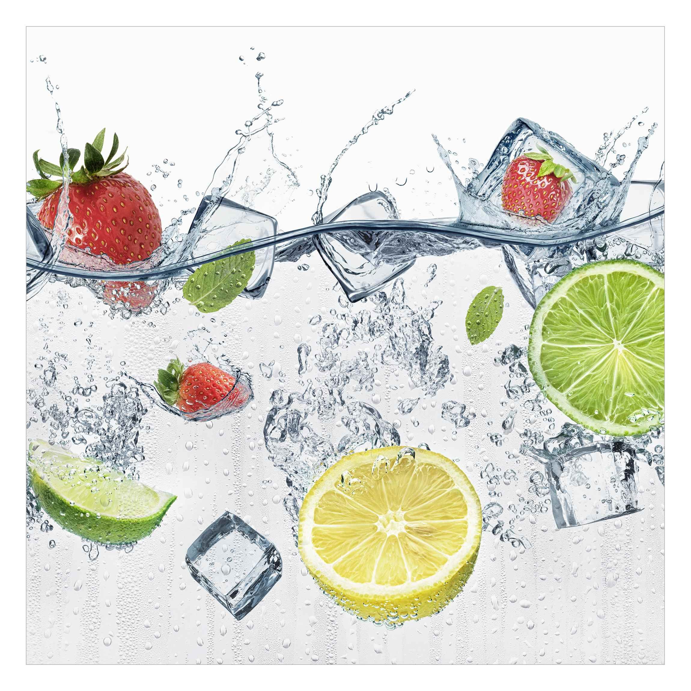 Bilderdepot24 Küchentapete Küche Limette Erdbeere Wasser günstig online kaufen